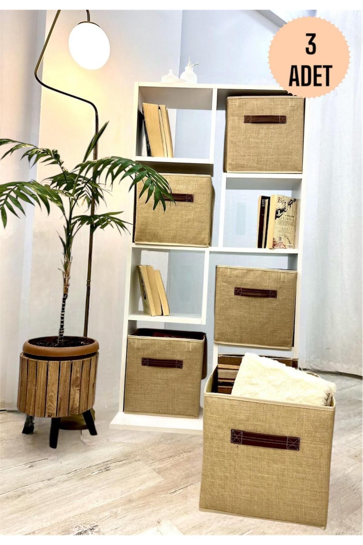 aydev home collection 3'lü Kapaksız Jüt Dolap İçi Çamaşır Oyuncak Düzenleyici Katlanır Saklama Kutusu Organizer 30x30x30