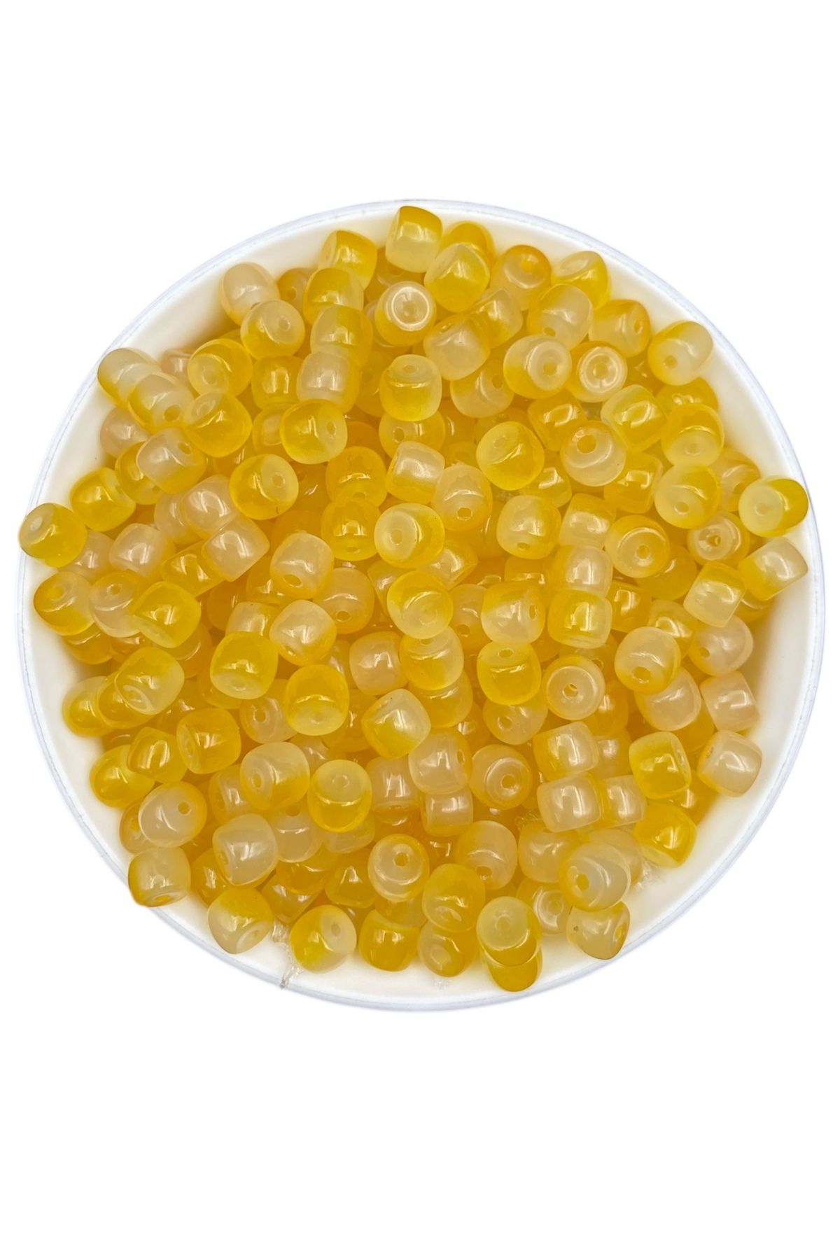 Hedef Bijuteri 50gr Cam Silindir 9x6mm Ebruli Sarı Boncuk Takı, Hobi, Aksesuar Boncuğu (50GR, ~70 ADET)