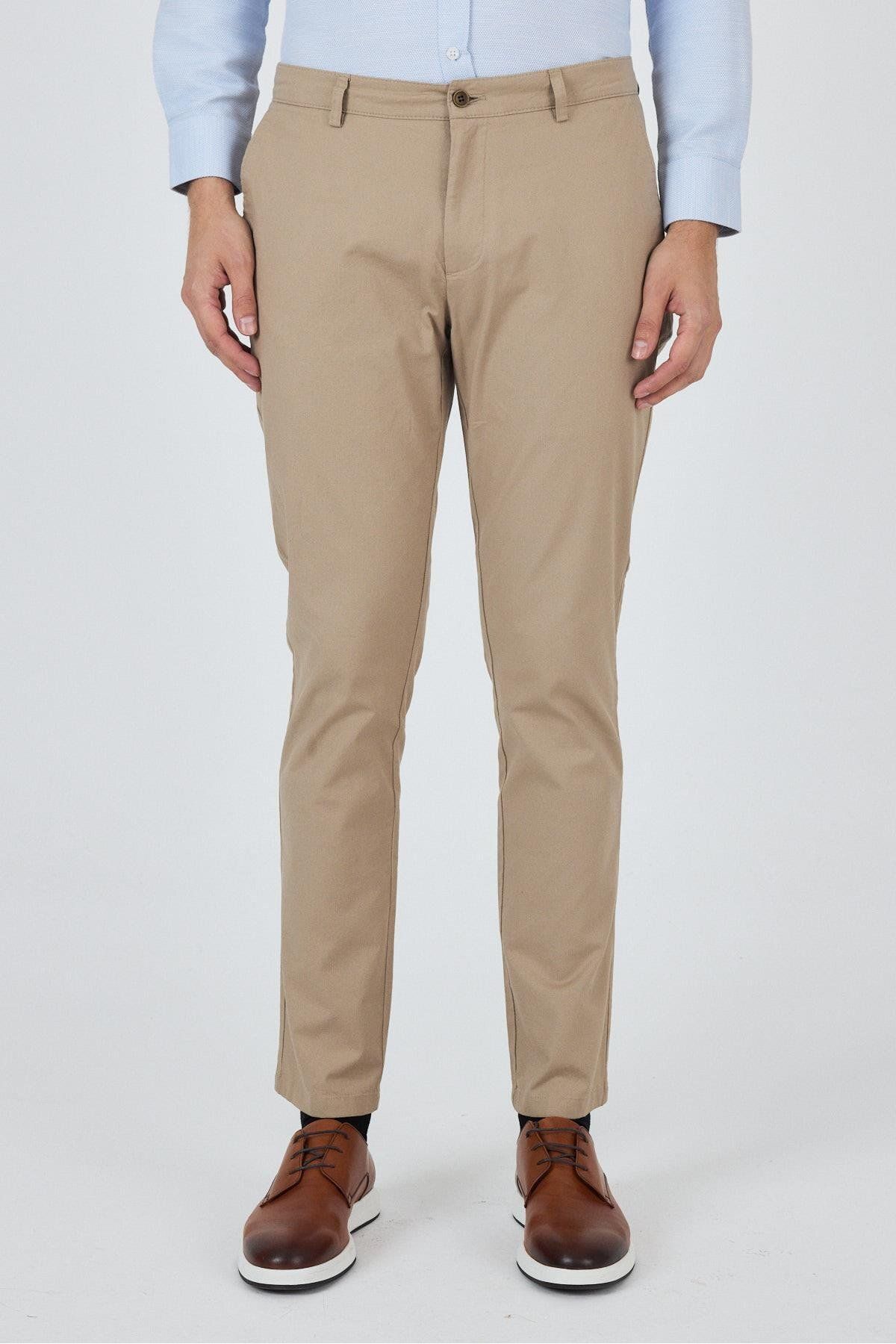 İmza Bej Armürlü Yan Cep Düz Paça Slim Fit Pamuklu Casual Chino Pantolon 1003250120