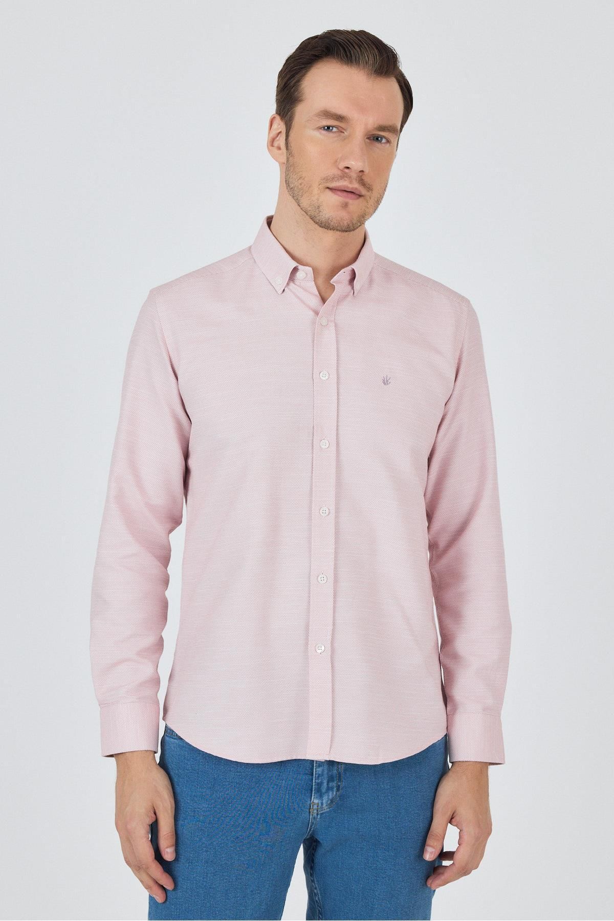 İmza Uzun Kol Desenli Armürlü Düğmeli Yaka Cepsiz Pamuklu Classic Slim Fit Gömlek 1004250204