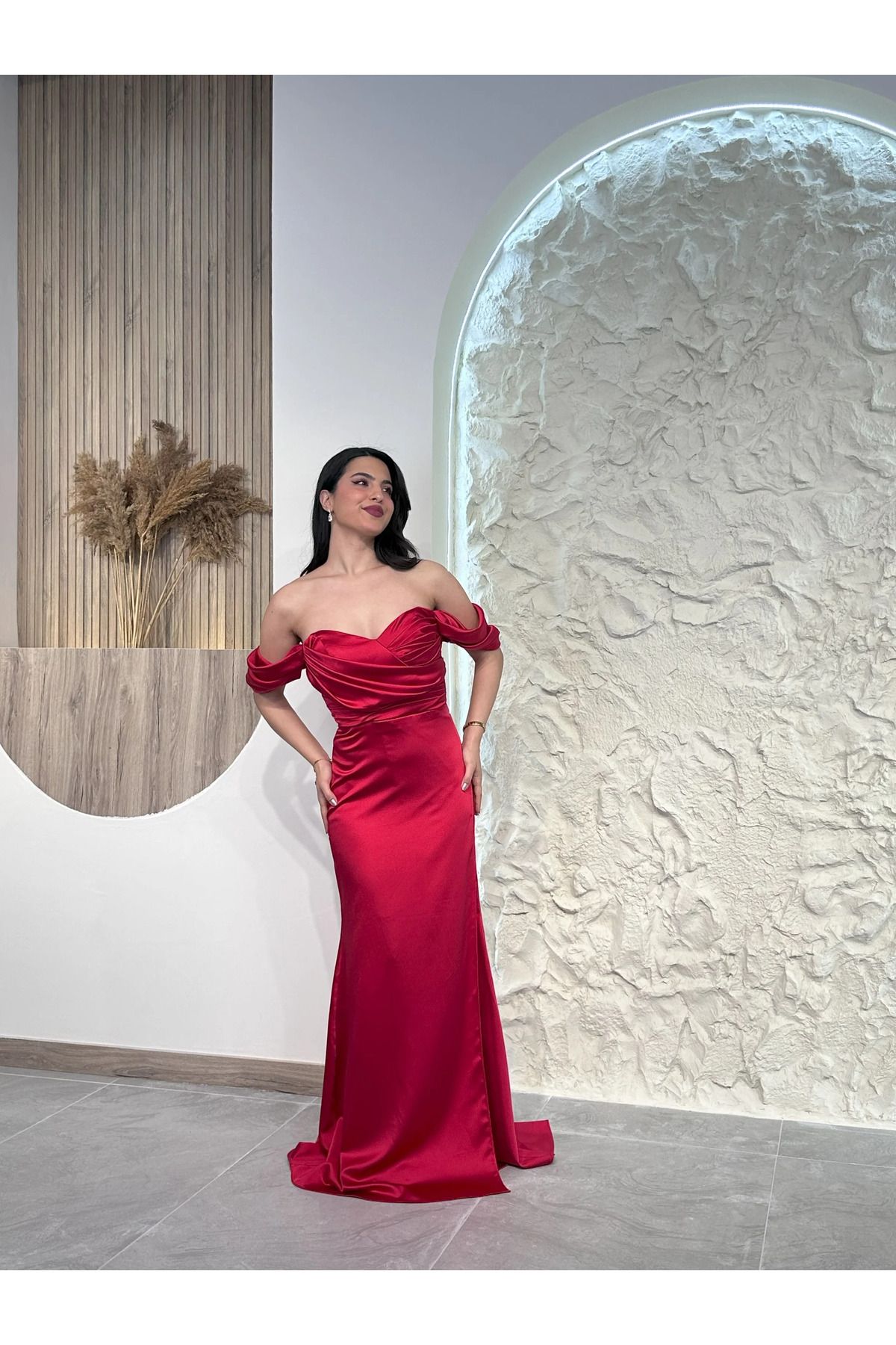 Kyra Studios Kırmızı 1028 Saten Abiye Elbise