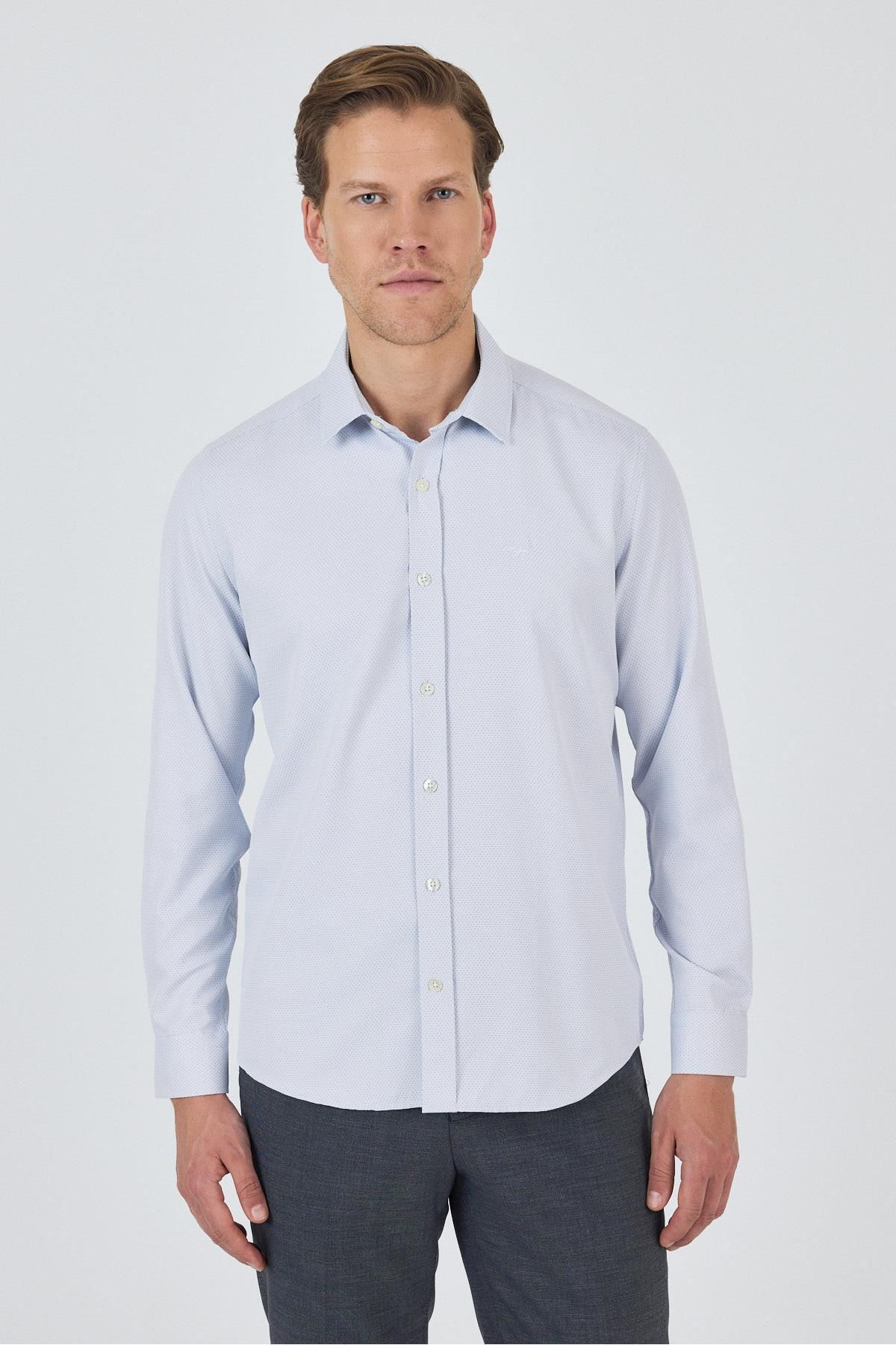 İmza Uzun Kol Desenli Armürlü Sert Yaka Cepsiz Pamuklu Classic Slim Fit Gömlek 1004250184