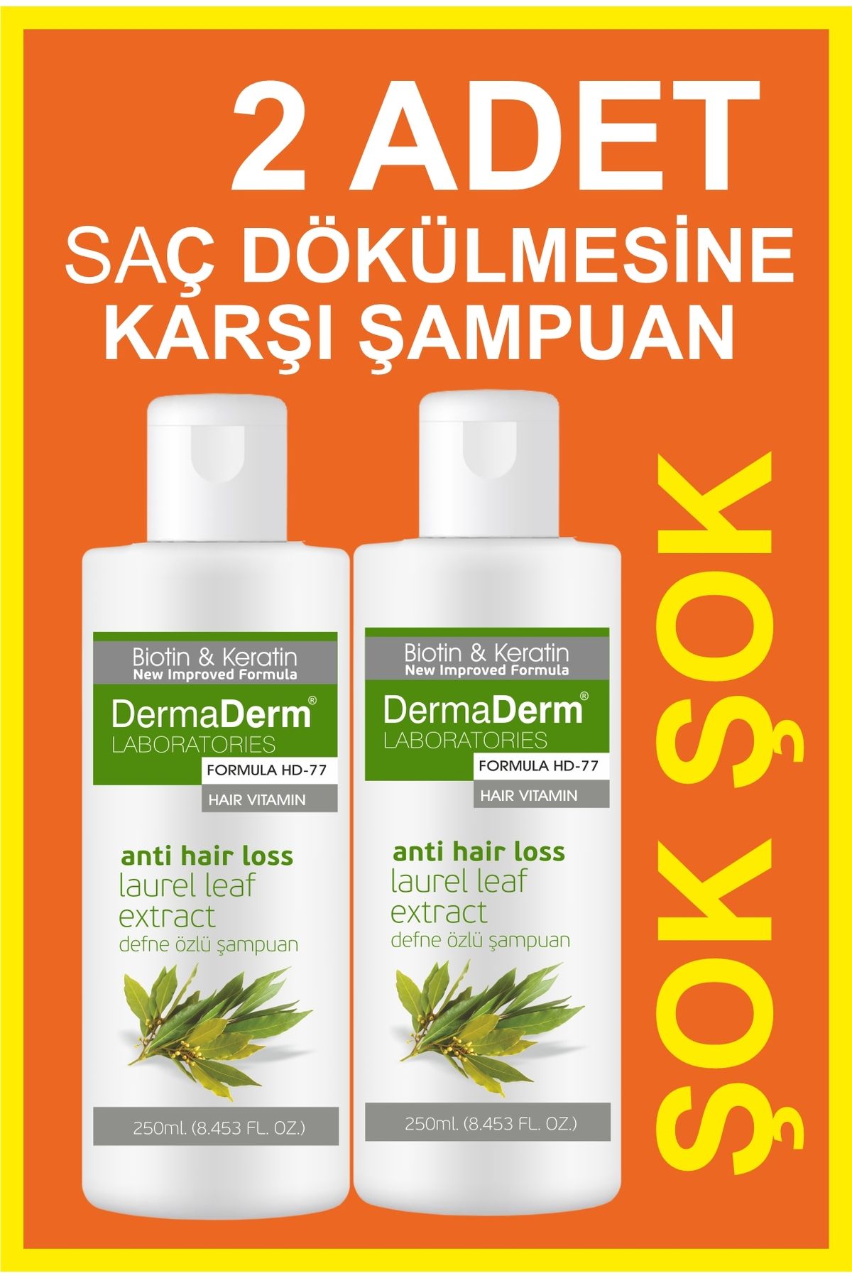 DermaDerm 2 Adet Biotin Ve Keratin Saç Dökülmesine Karşı Hızlı Sac Uzatan Onarıcı Besleyici Şampuan