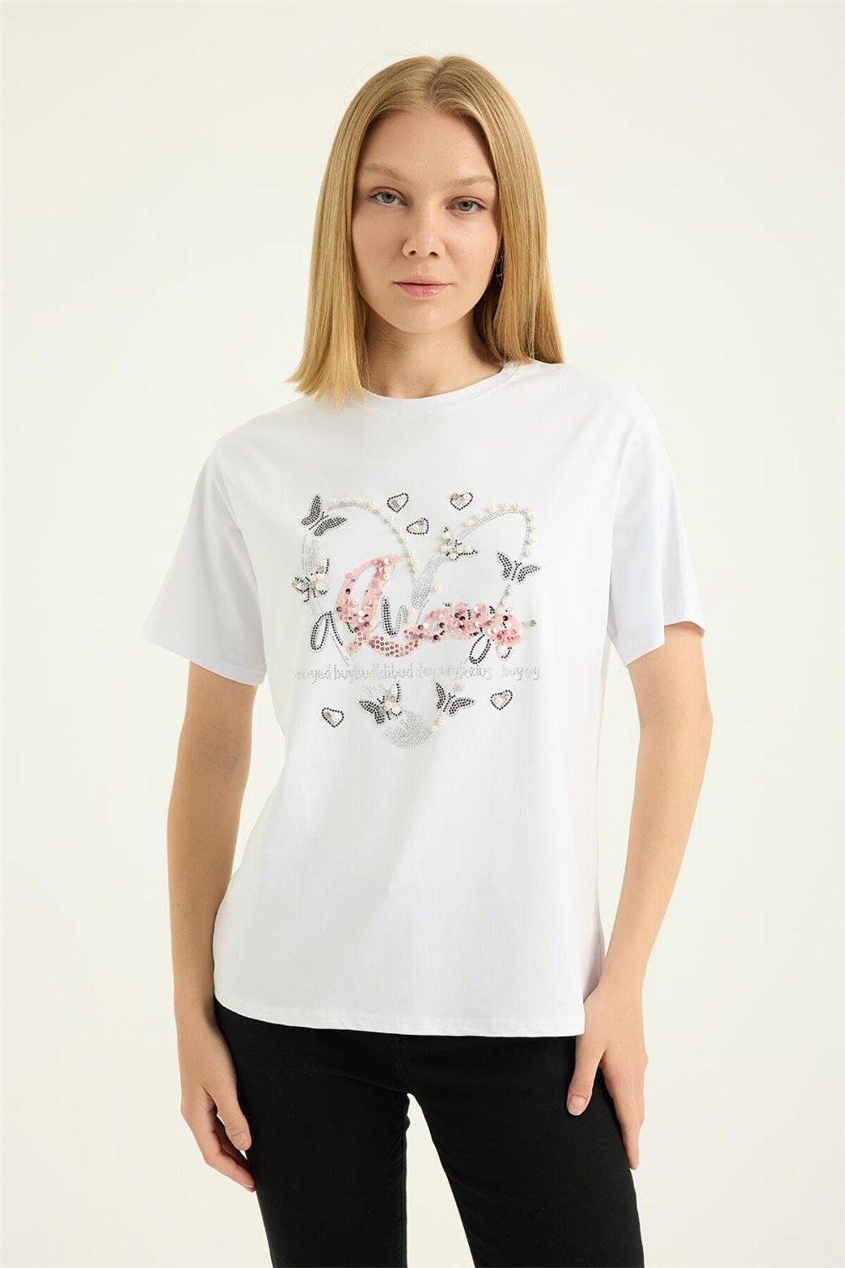 HomeStore İncili Taşlı Tshirt