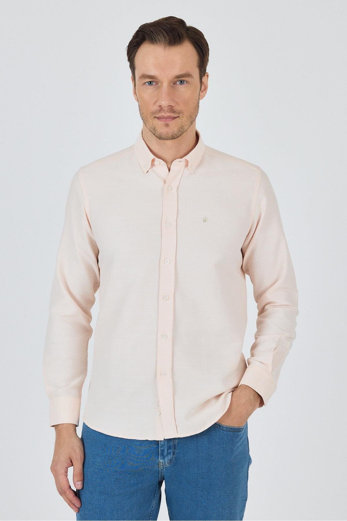 İmza Uzun Kol Desenli Armürlü Düğmeli Yaka Cepsiz Pamuklu Classic Slim Fit Gömlek 1004250205