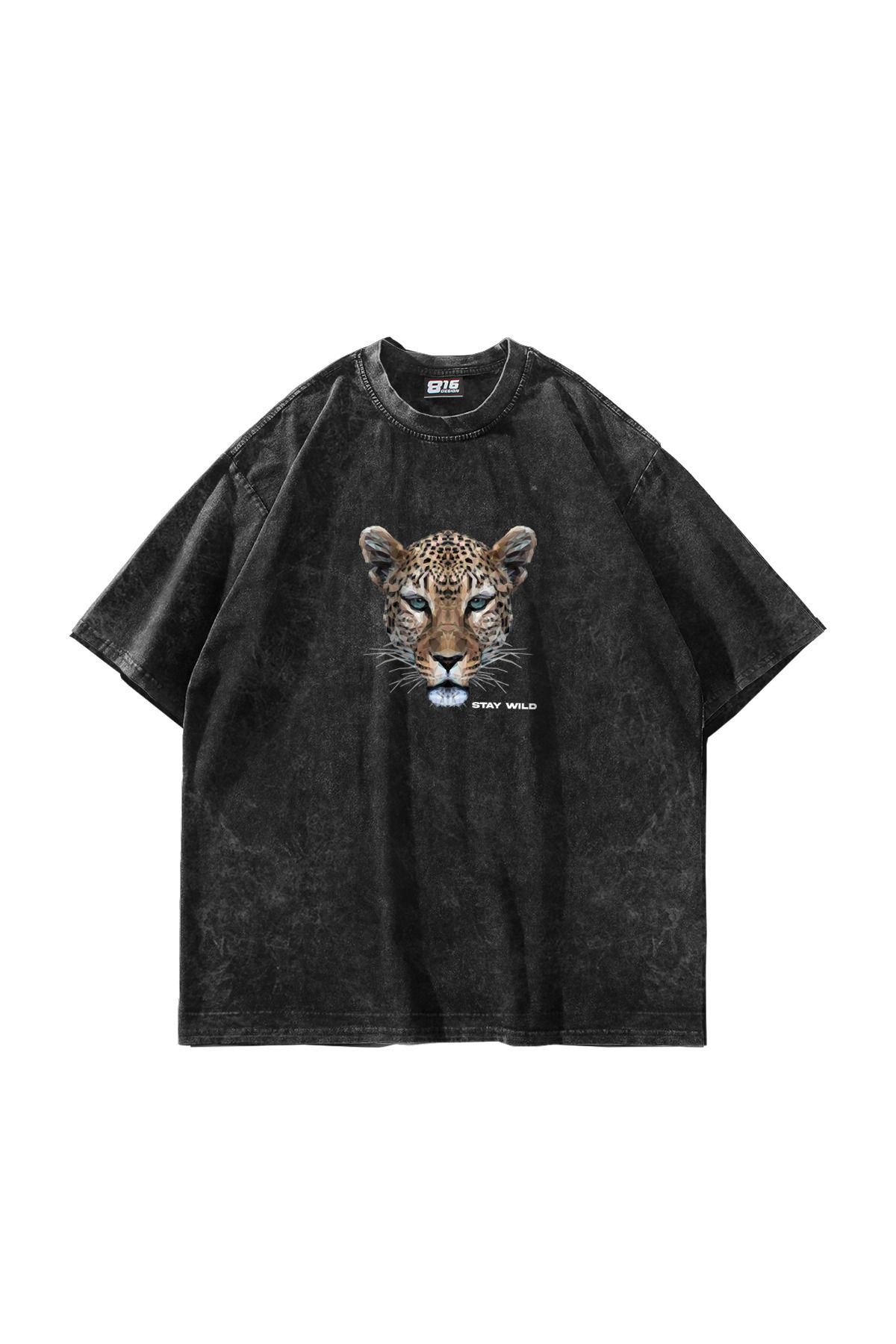 aynewmoda Baskılı Oversize Unisex Yıkamalı Siyah Tshirt