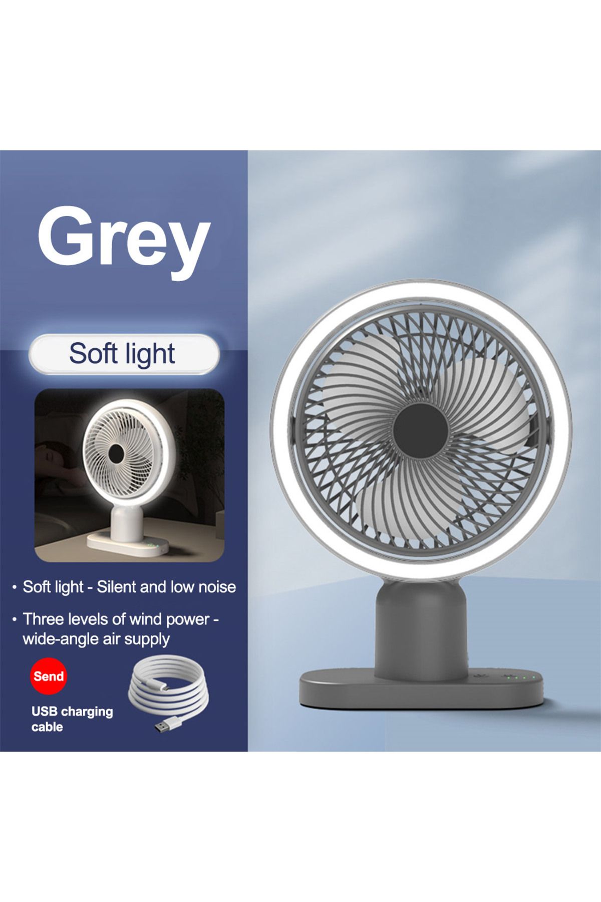 ET-LIFE-Multi-Functional Portable Rechargeable Fan With Dimmable Lighting Lamp, Table fan,Makeup lamp 6