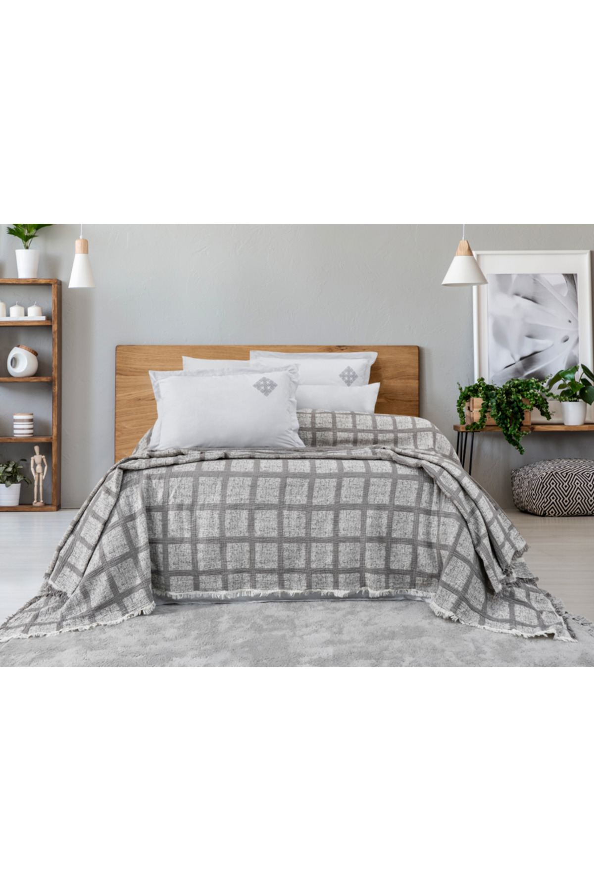 NETAVANTAJ Nijuu Home Selection Concept Carellia Gri Çift Kişilik Müslin Pike Takımı