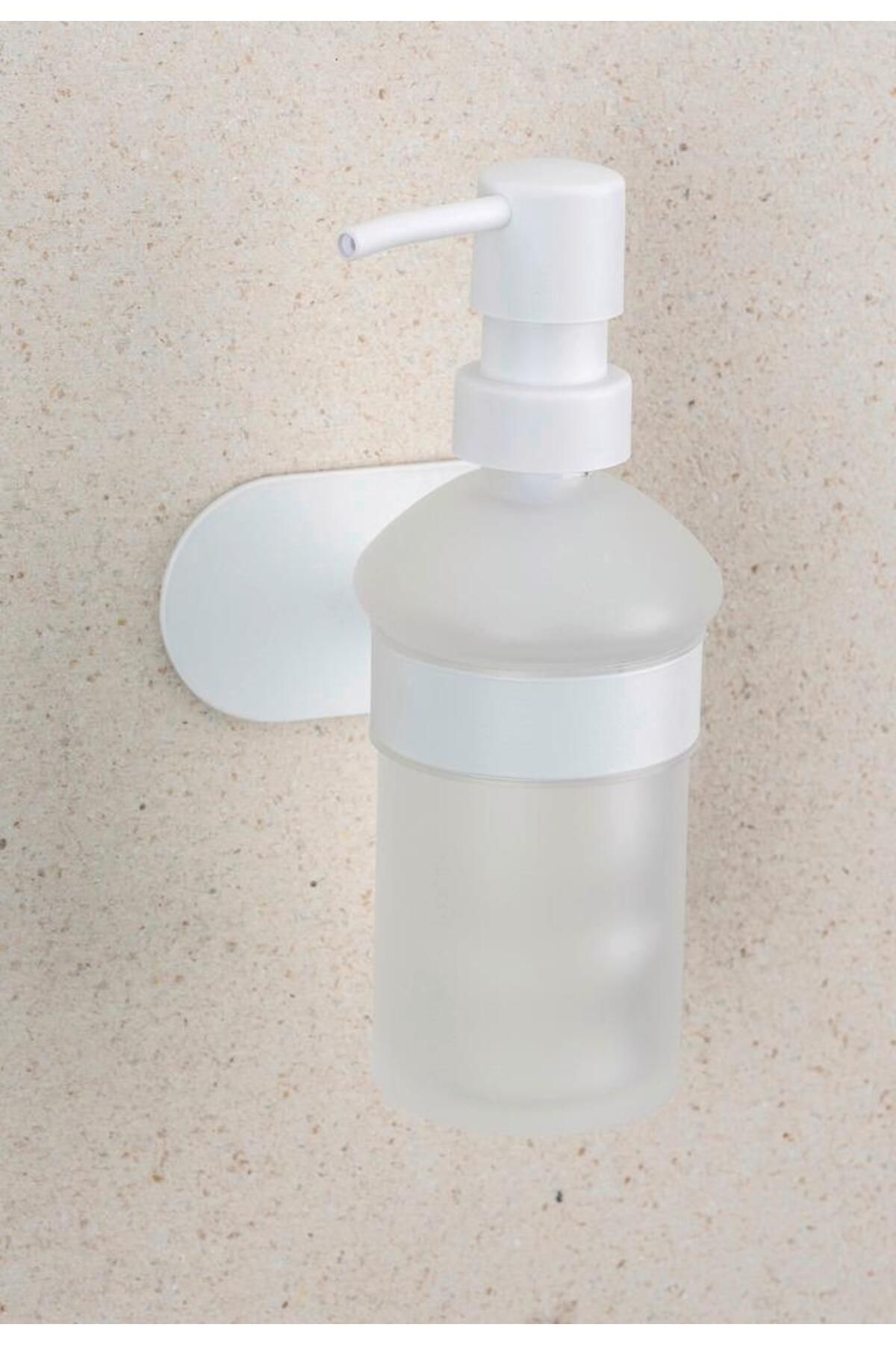 Saban Duvara Monte Sabunluk – Mat Beyaz, Paslanmaz Çelik, Yapışkan Sistemli, 200 ml Kapasiteli, Sate