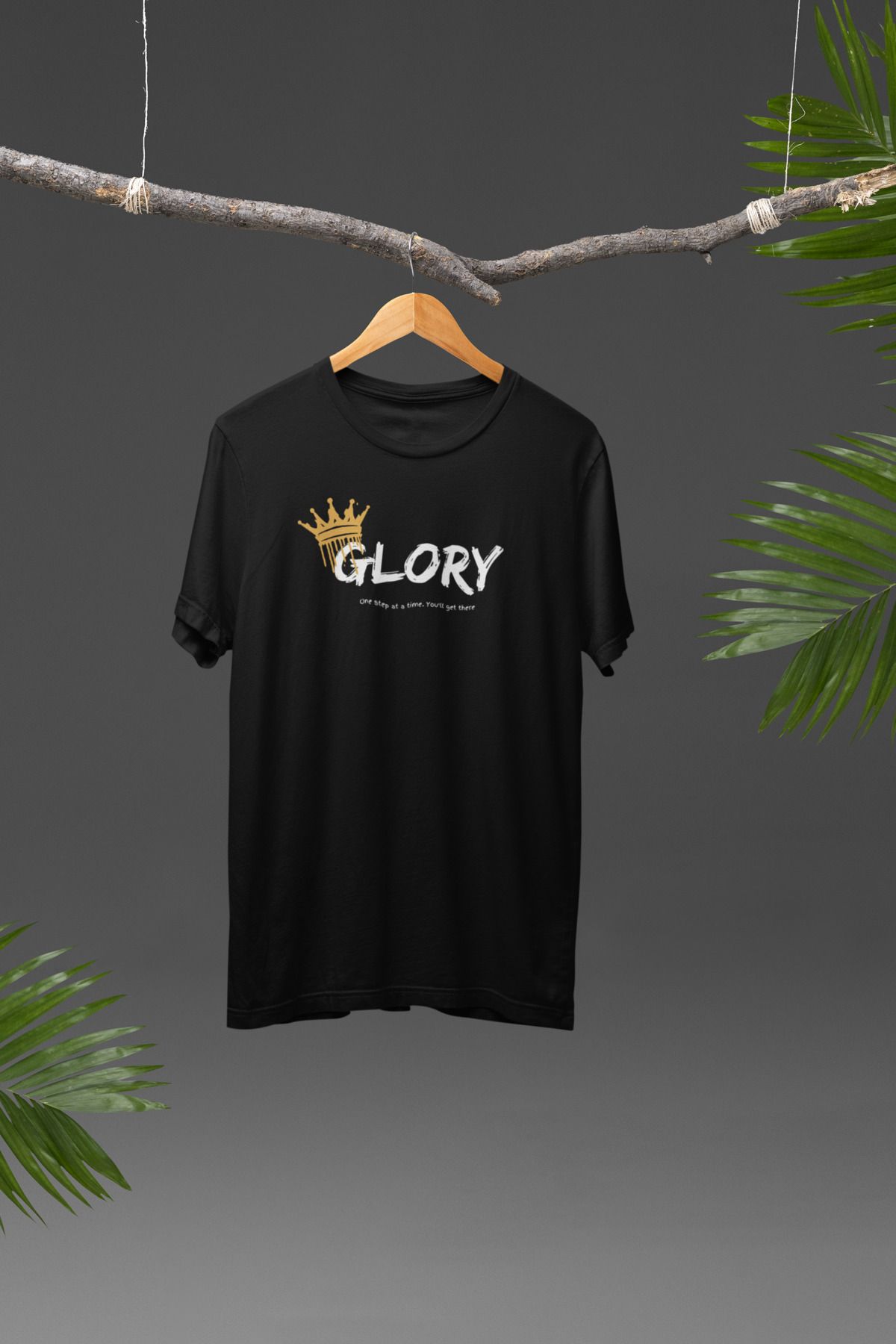 Lyonis Unisex Siyah Glory Baskılı Bisiklet Yaka Penye T-Shirt