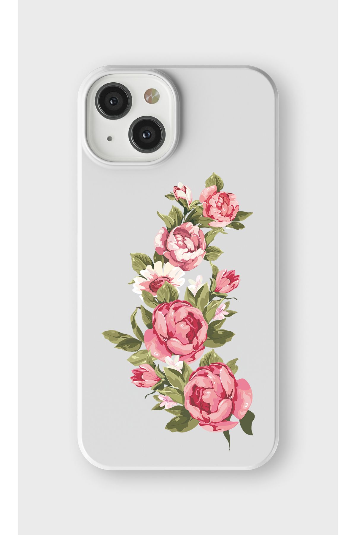lelia iPhone 13 Uyumlu Çiçek Tasarımlı İçi Kadife Lansman Beyaz Silikon Kılıf
