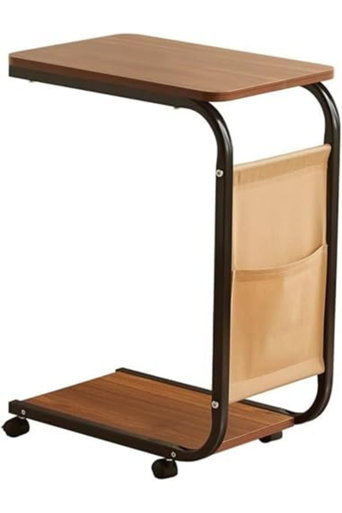 NEXIFY-COOLBABY C-Shaped End Table with Wheels, Movable Side Table with Storage Pocket, 2-Tier Narrow Sofa 2