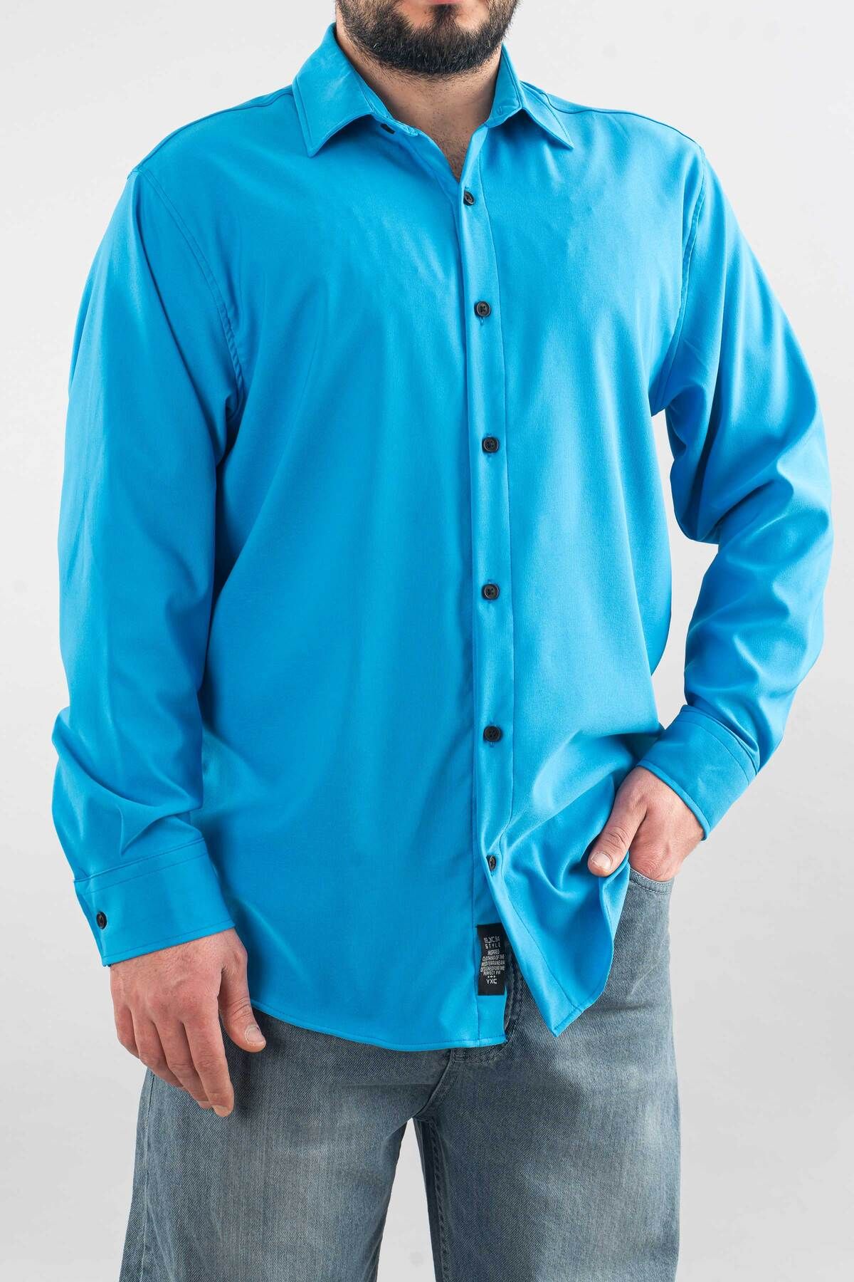bombe Erkek Gömlek Slim Fit Kolay Ütü Teri Emen Nefes Alan Doku Dört Mevsim Oversize Klasik Gömlek