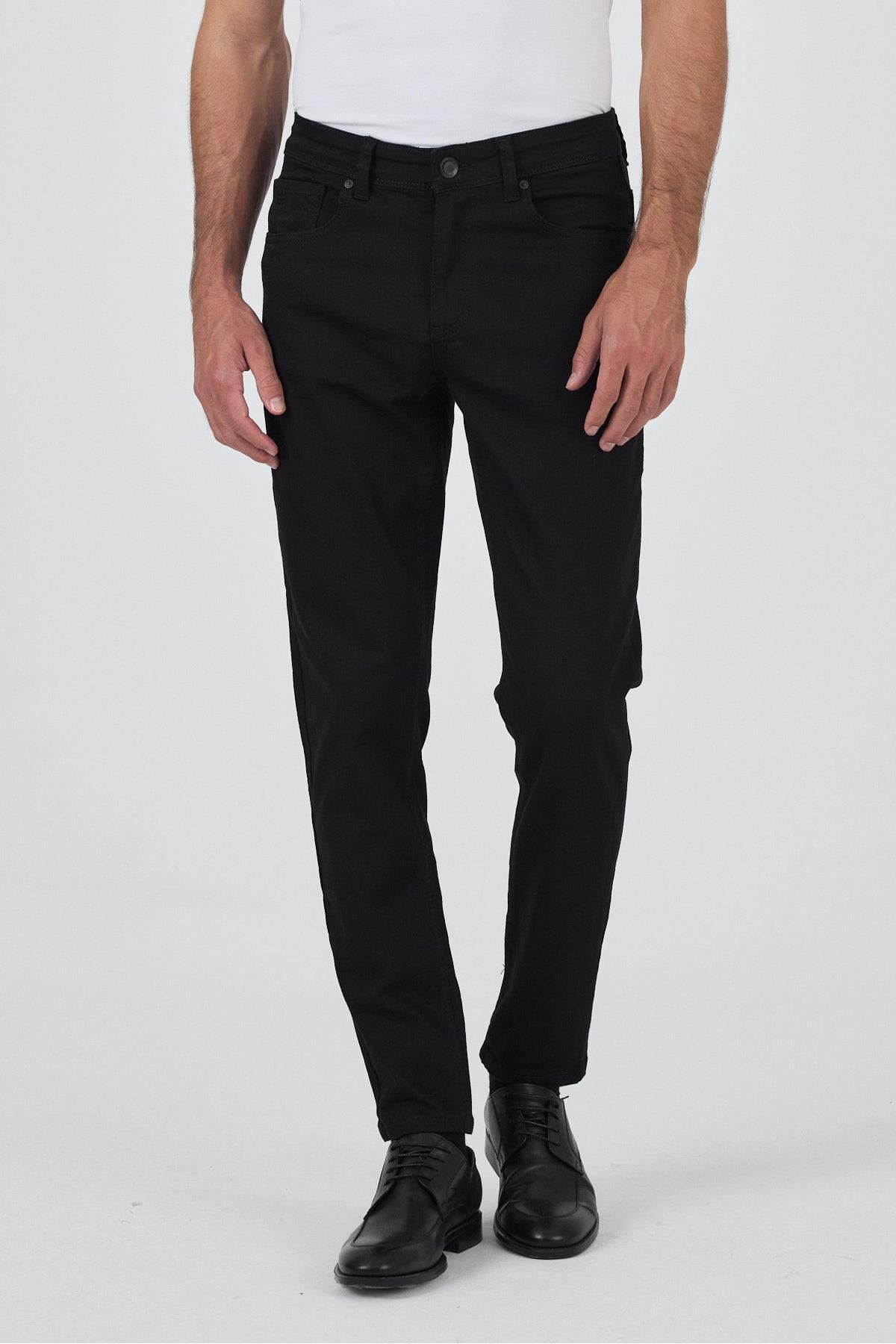 İmza Siyah Gabardin 5 Cep Düz Paça Casual Slim Fit Pamuklu Denim Pantolon