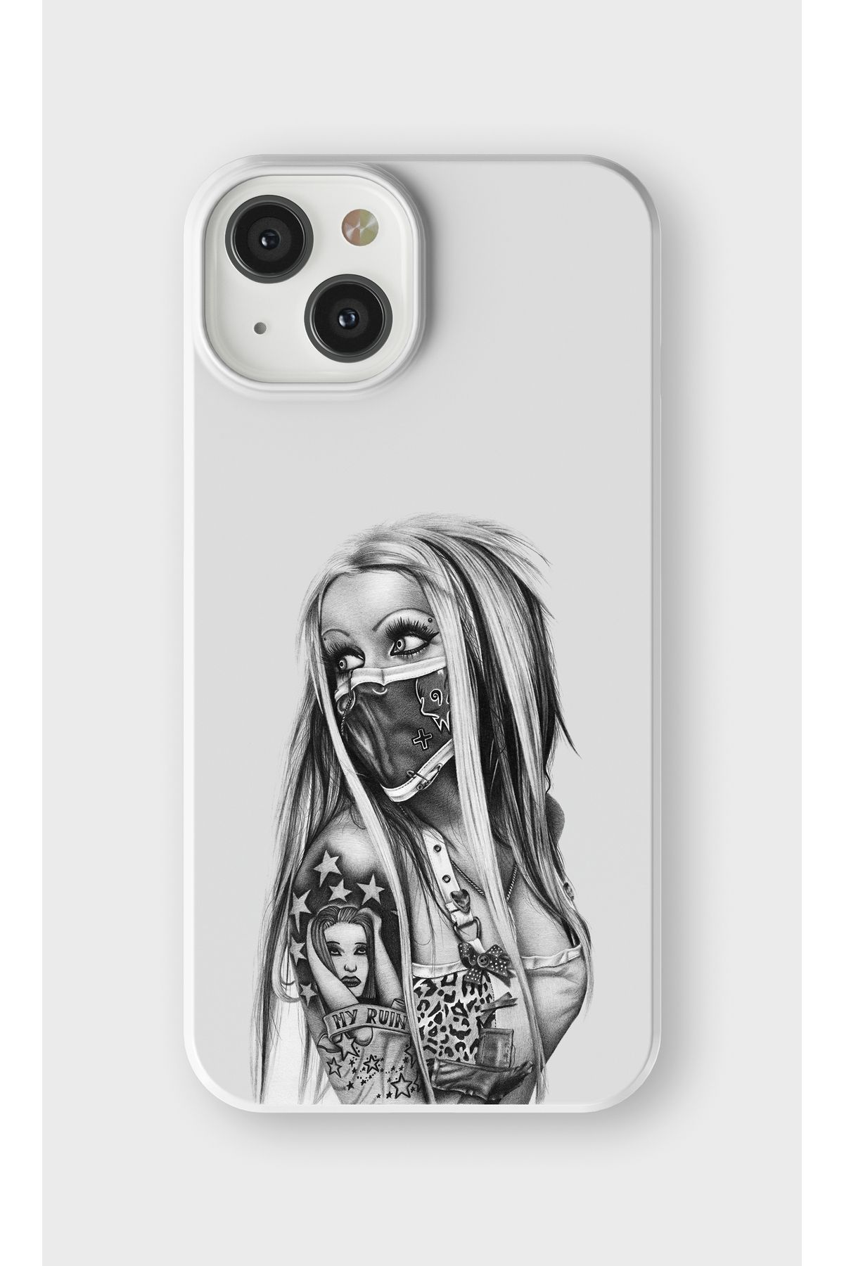 lelia iPhone 13 Mini Uyumlu Kadın Figürü Tasarımlı İçi Kadife Lansman Beyaz Silikon Kılıf