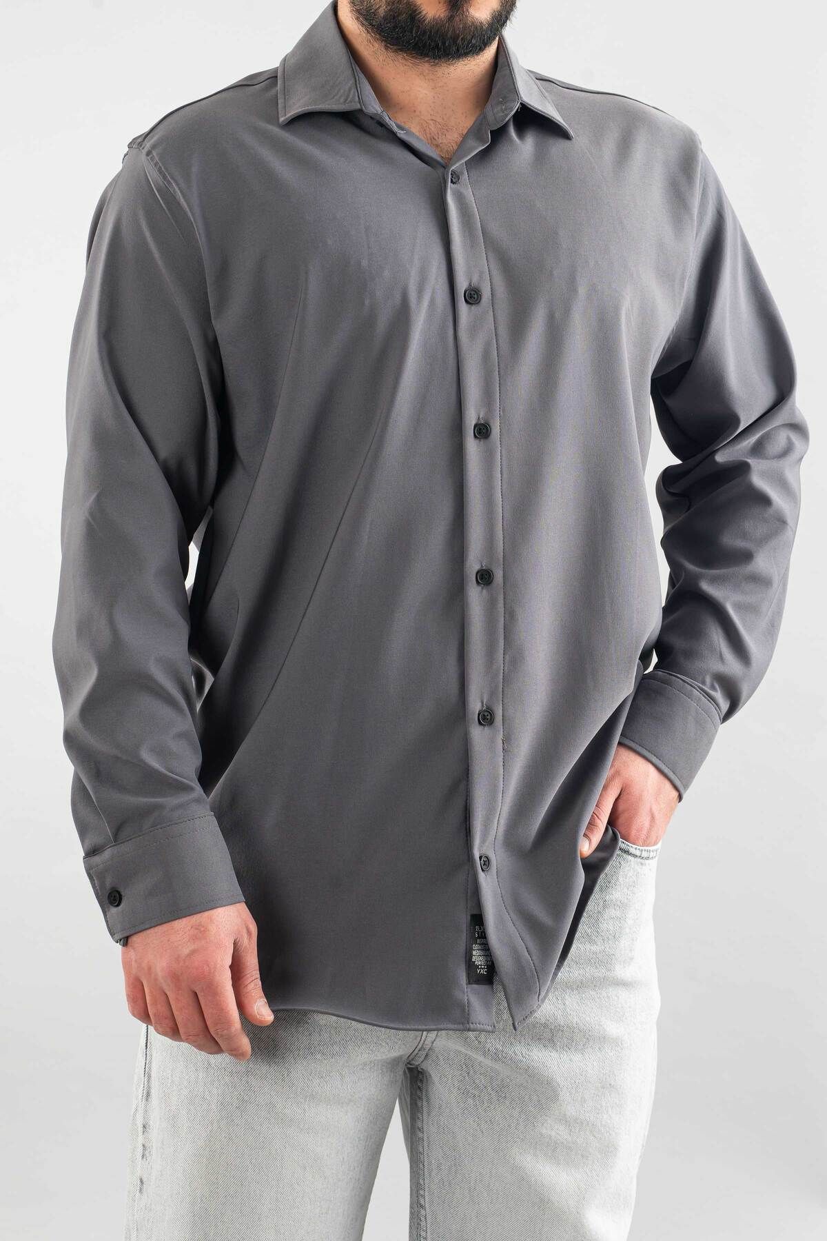 bombe Erkek Gömlek Slim Fit Kolay Ütü Teri Emen Nefes Alan Doku Dört Mevsim Oversize Klasik Gömlek