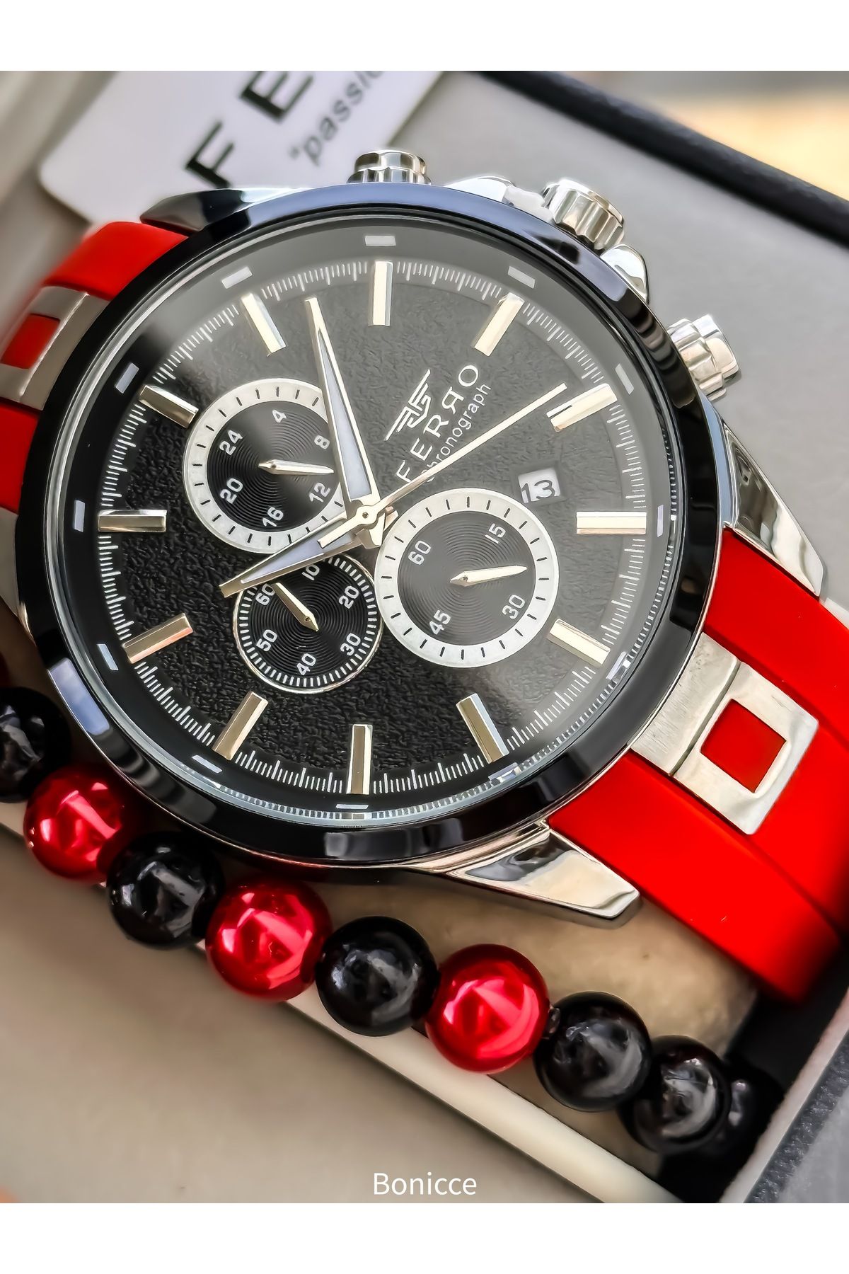 FERRO-Sports Men's Watch, Active Functions, Red Silicone, with Calendar, Bracelet Gift 7