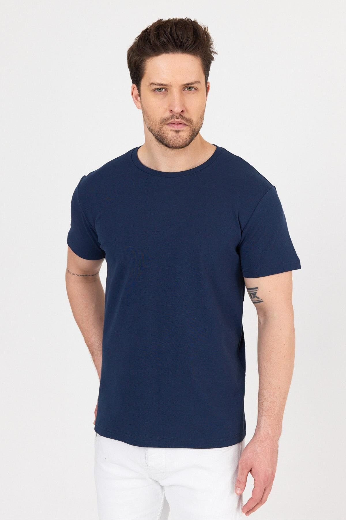 FİHA /7032-UNISEX RİBANA COMPACT PENYE SIFIR YAKA TSHIRT - LACİVERT