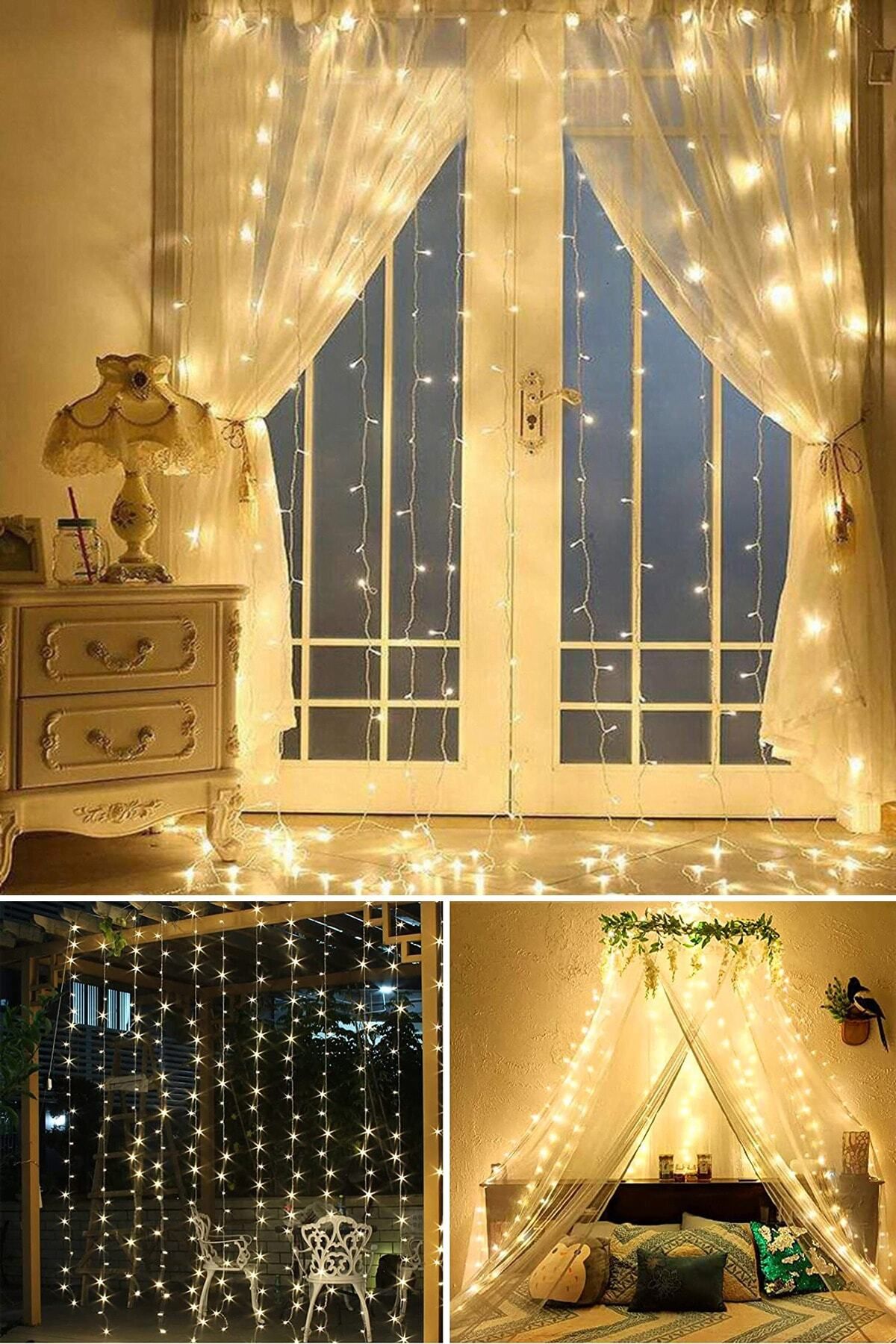 xsir 3x2 Metre Perde Led Animasyonlu 12 Saçaklı 240 Ledli Fişli Eklenebilir 8 Fonksiyonlu Yılbaşı