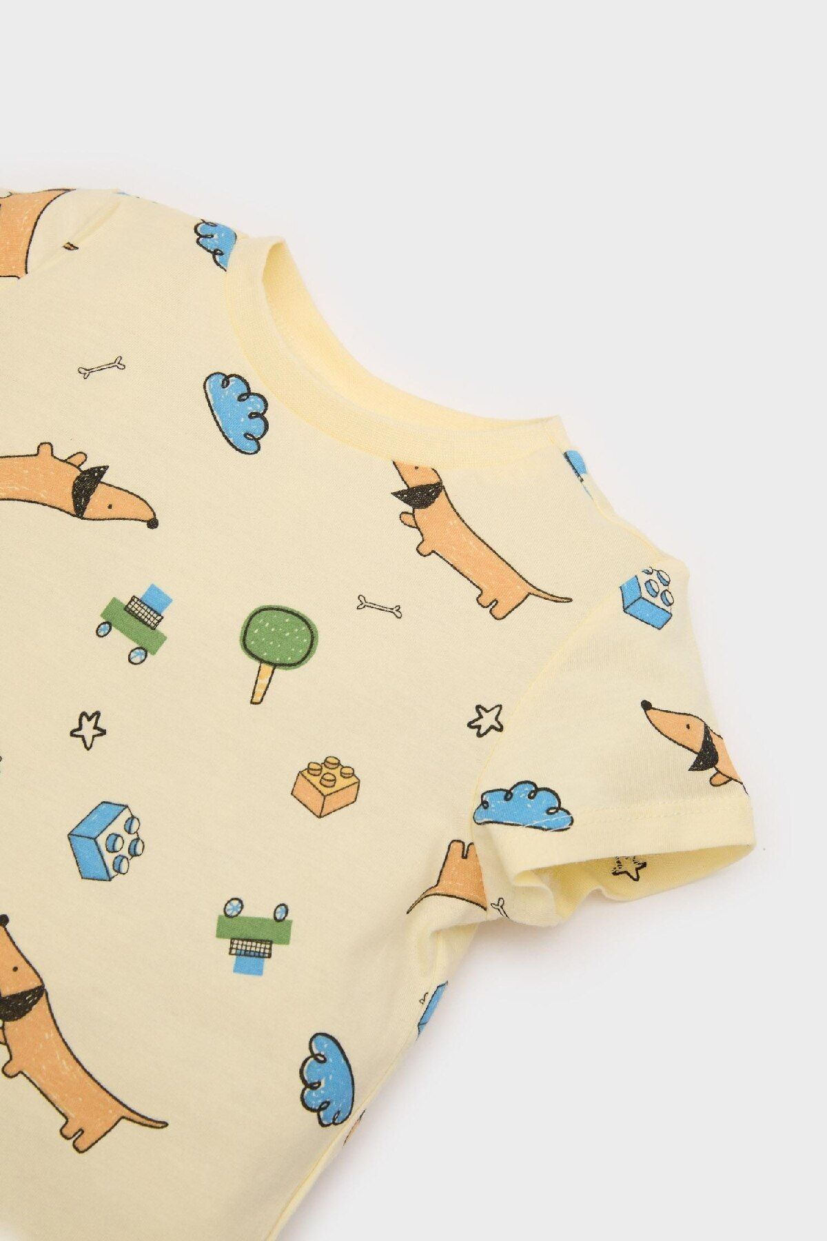 DeFacto-Baby Boy Pajama Set: Short Sleeve with Print, Combed Cotton Top Waist and Elastic Long Bottom 4