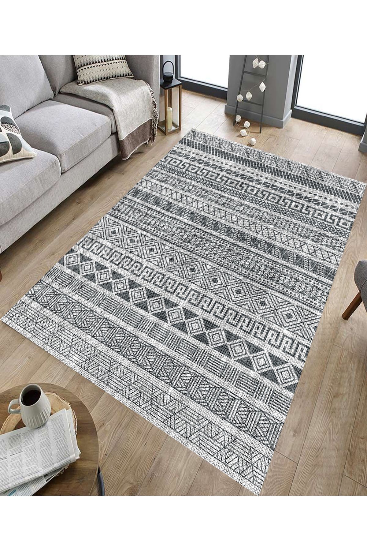 GNL HOME Gri Vizon Desenli Dijital Baskı Salon,Koridor,Mutfak,Balkon,Ofis Halısı
