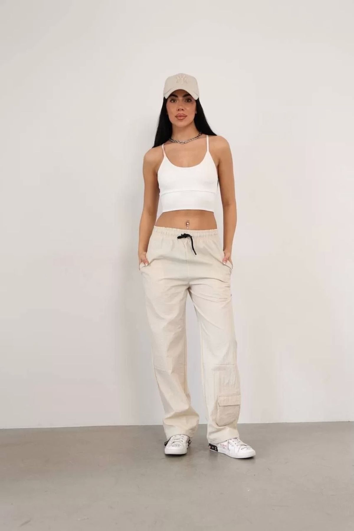 luz&pos Paraşüt Kumaş Kargo Ceplı Baggy Eşofman- Bej