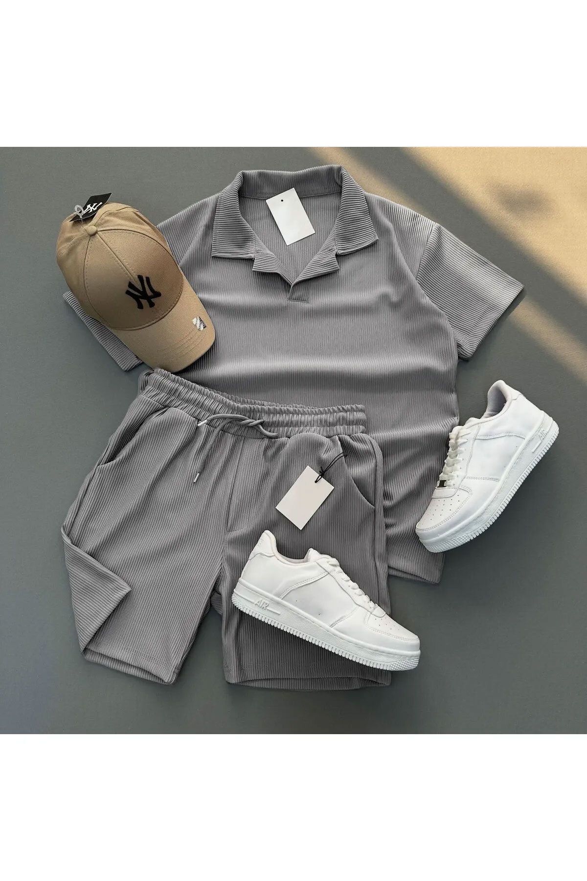 WEARTEX Fitilli Ottoman Kumaş Polo Yaka Unisex T-Shirt ve Şort Takım
