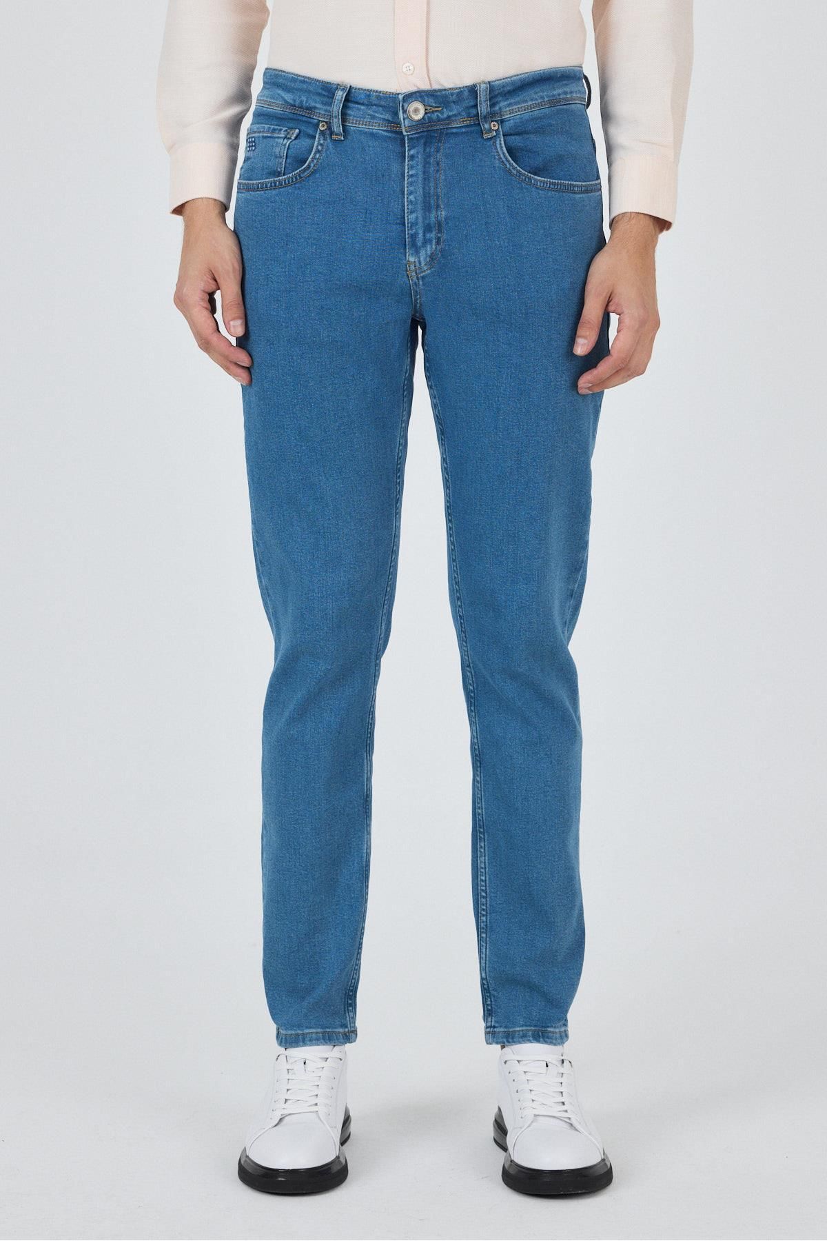 İmza Koyu Mavi Gabardin 5 Cep Düz Paça Casual Slim Fit Pamuklu Denim Pantolon 1023250155