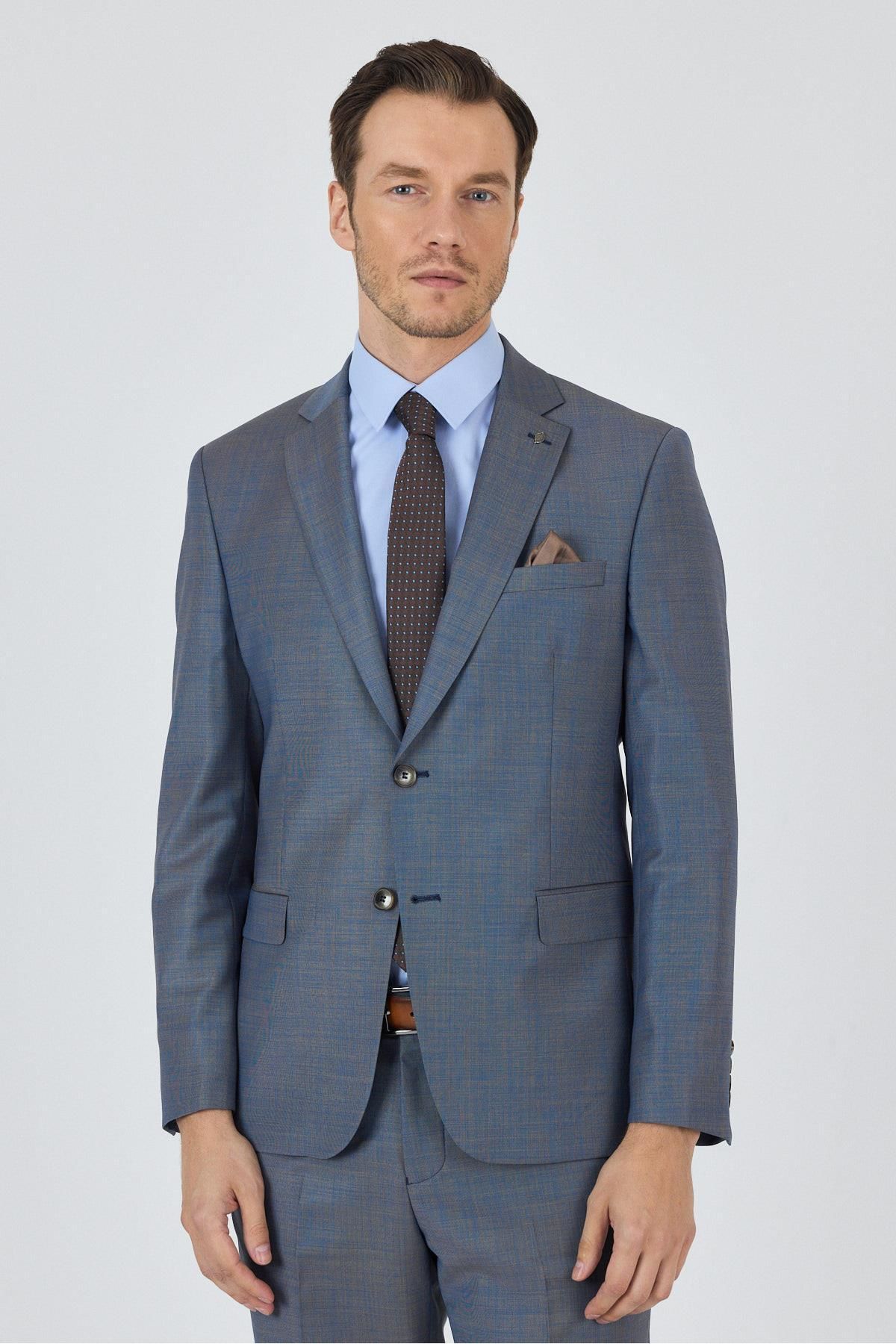 İmza Lacivert Mono Yaka Düz 2 Düğme Classic Yünlü Slim Fit Takım Elbise 1001250175