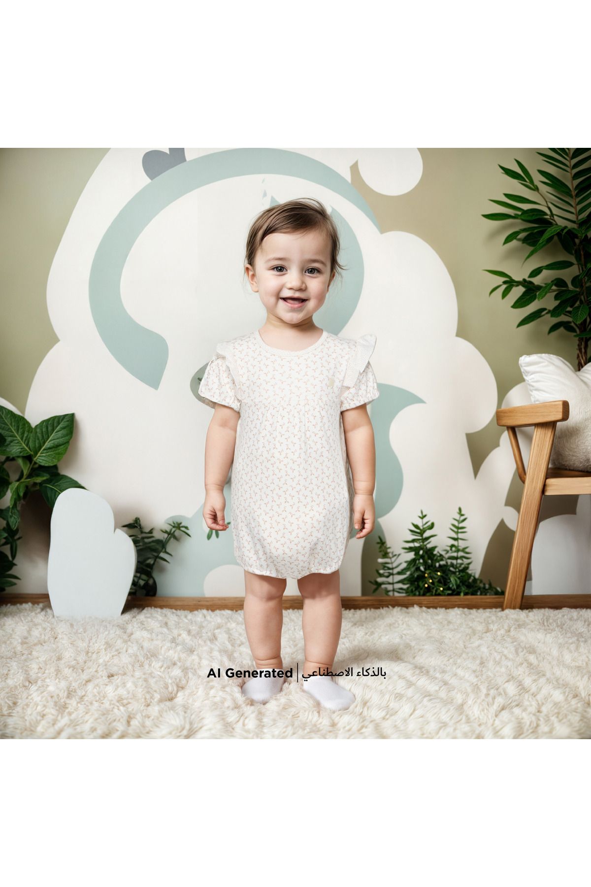 giggles-All-Over Floral Print Romper with Ruffle Detail and Snap Button Closure 7