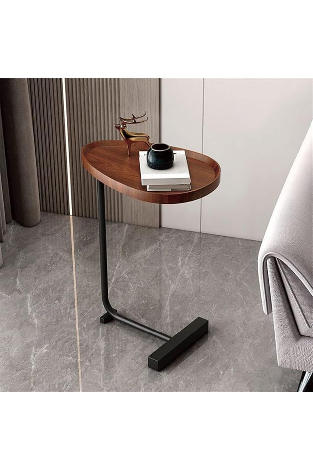 Deep Sleep-C-Shaped End Table, C Table for Couch, with Metal Frame, Industrial, for Bedroom 5
