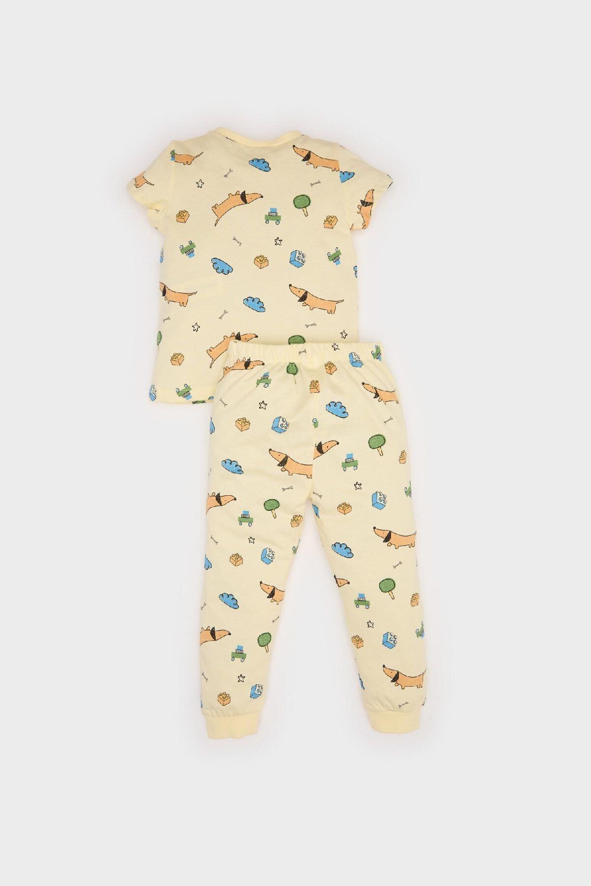 DeFacto-Baby Boy Pajama Set: Short Sleeve with Print, Combed Cotton Top Waist and Elastic Long Bottom 5