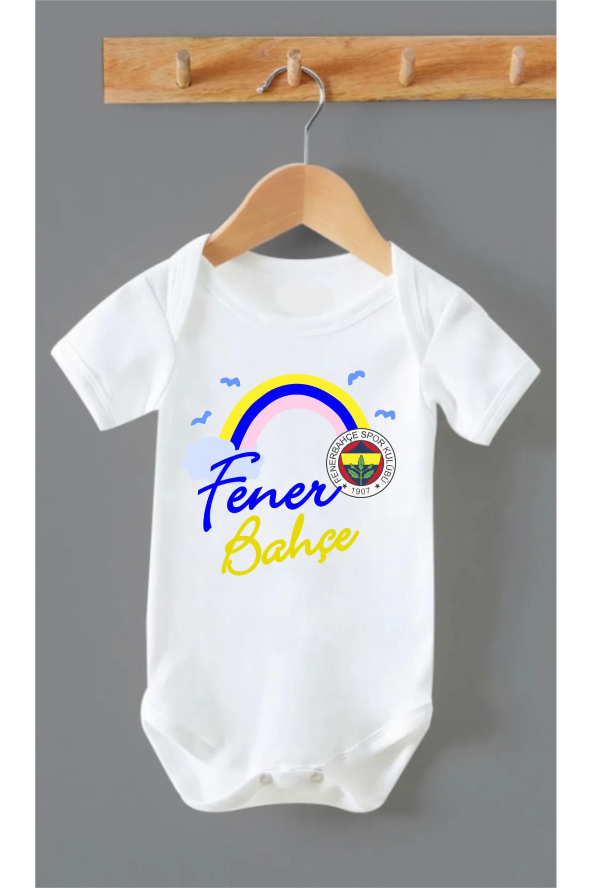 Outdoor One Organik %100 Pamuk Mavi Tasarım F Bebek Body Badi Çıtçıtlı Zıbın