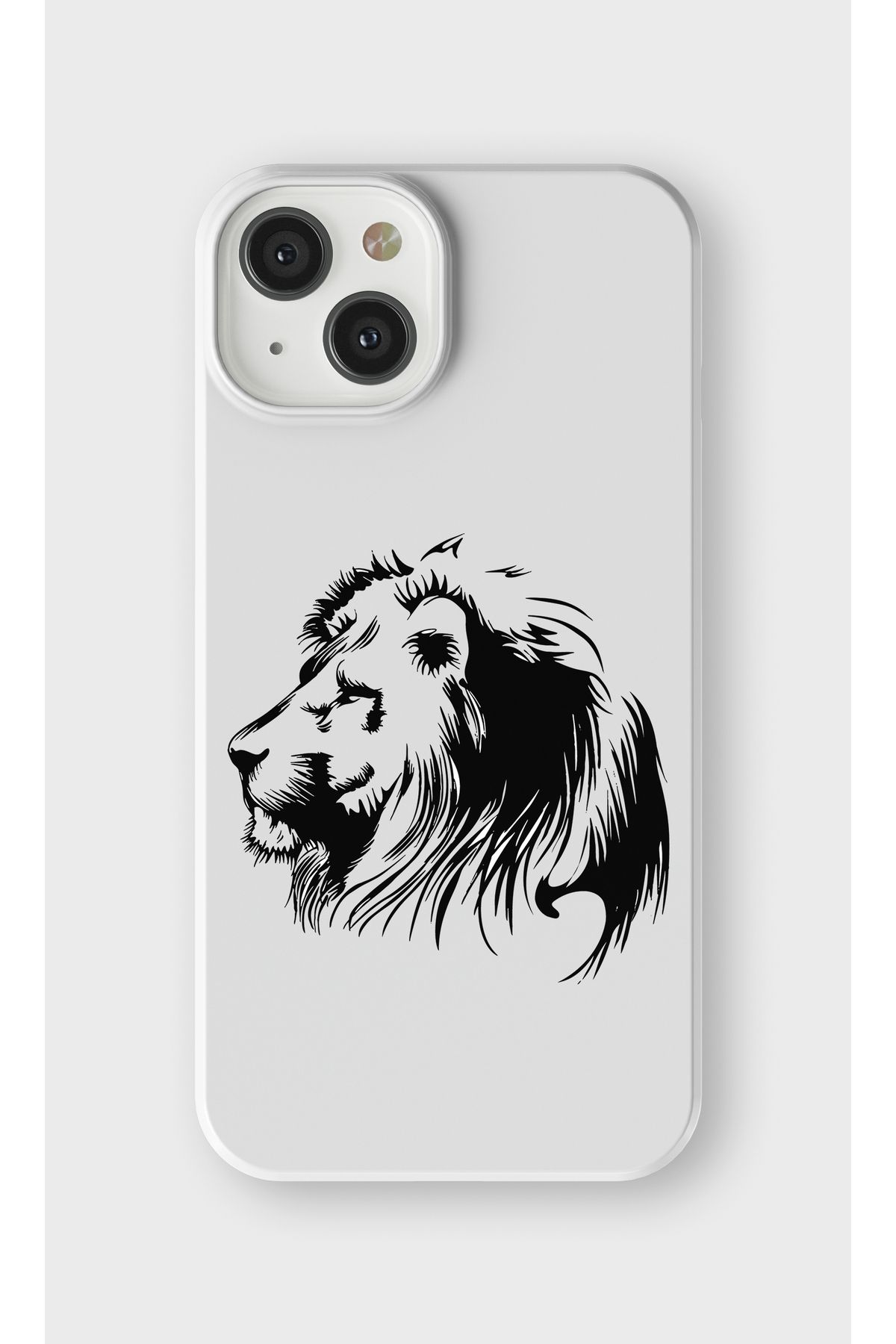 lelia iPhone 12 Mini Uyumlu Aslan Tasarımlı İçi Kadife Lansman Beyaz Silikon Kılıf
