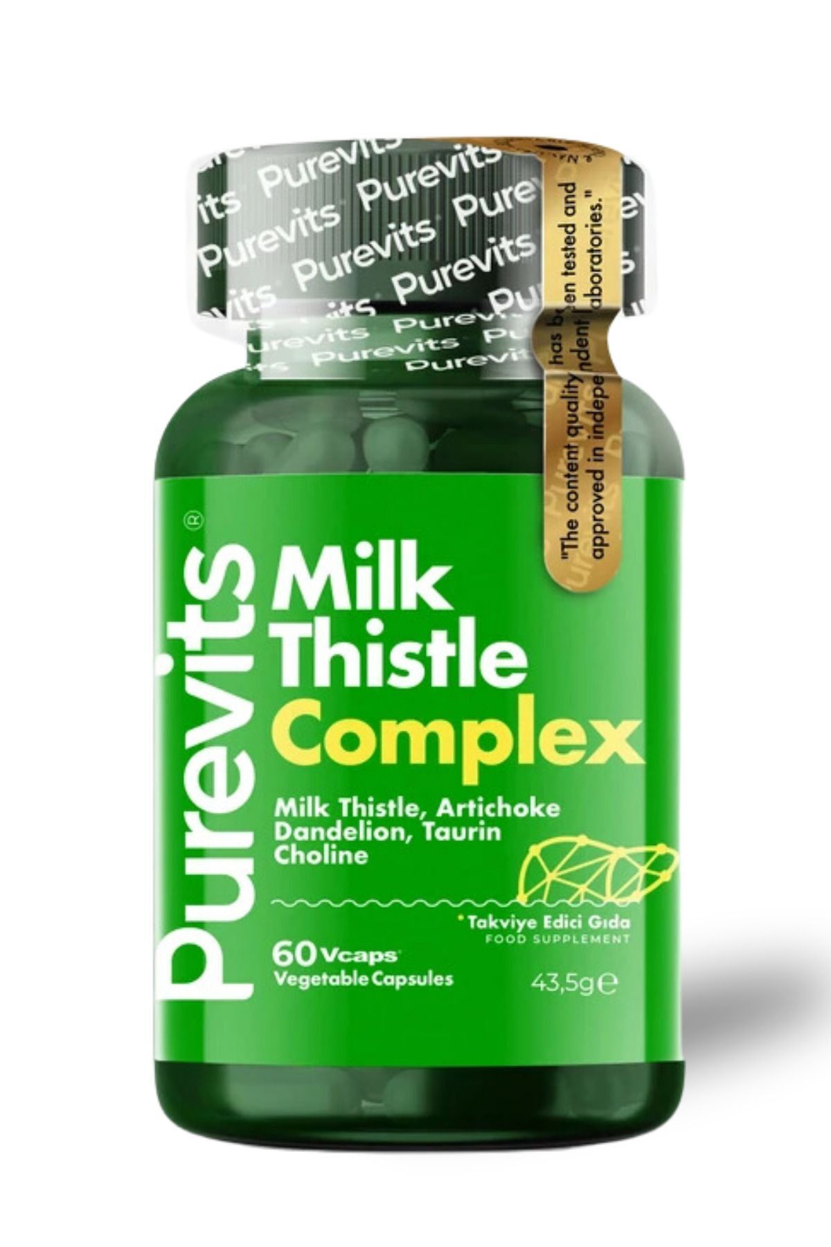 Purevits-60 Vegan Capsules - Milk Thistle Complex Camel Thistle Artichoke Extract Dandelion Taurine Colin 1