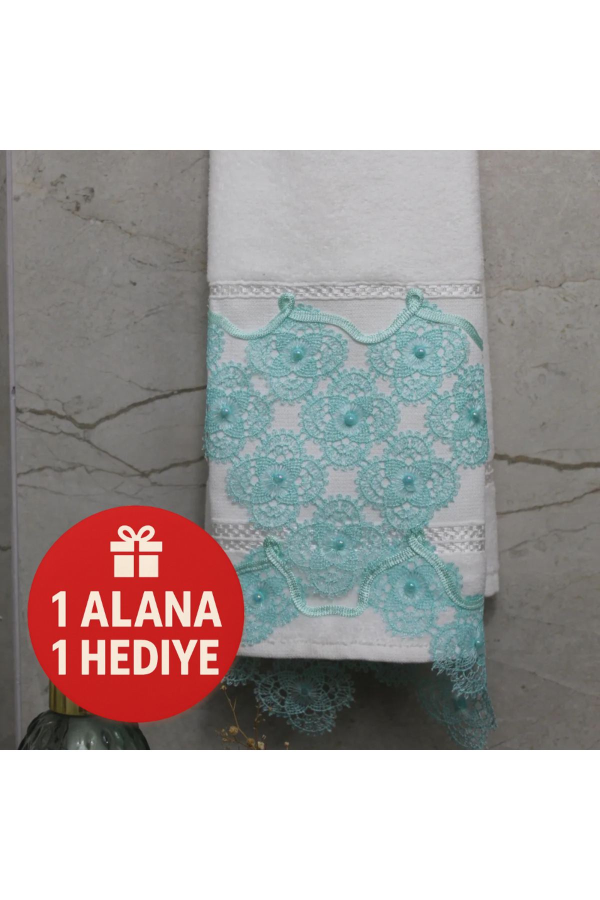 Lobya Ullia Bir Alana Bir Hediye Yeşil Dantelli El Havlusu (50 X 90)