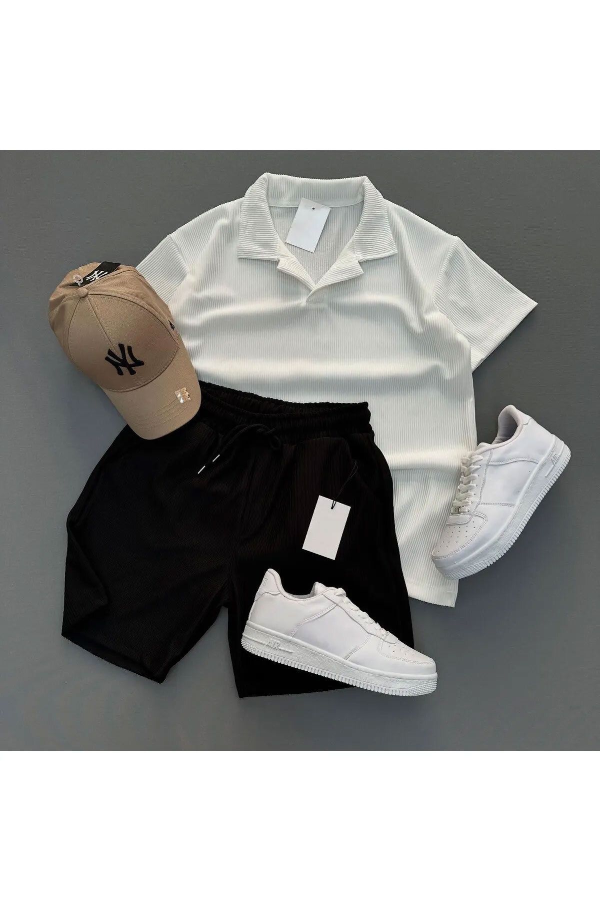 WEARTEX Fitilli Ottoman Kumaş Polo Yaka Unisex T-Shirt ve Şort Takım