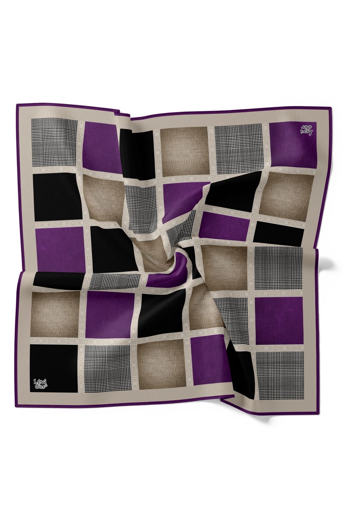Levidor-Geometric Check Pattern Sparkling Crystal Scarf 2
