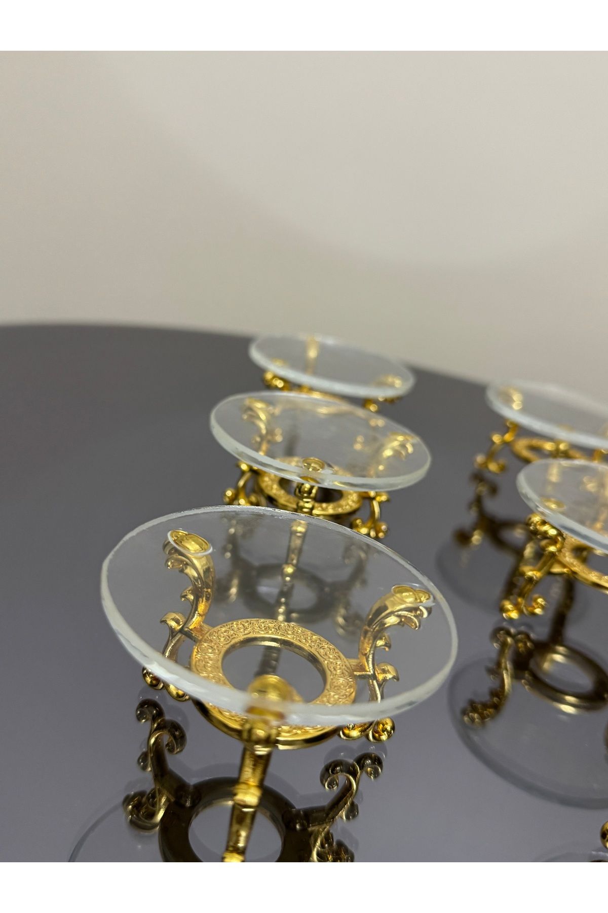 Elzemm store DEKORATİF 3 ADET GOLD AYAKLI CAM LOKUMLUK KAHVE YANI SUNUMLUK