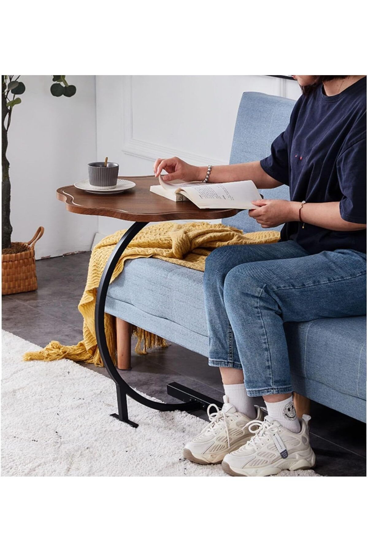 Deep Sleep-C-Shaped End Table, Small Side Table Next to Sofa Bed 6