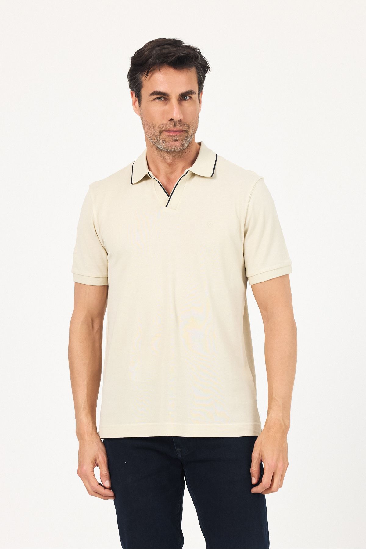 ENQUE Erkek Basic Düğmesiz Kıvrılmaz Polo Yaka Pamuklu Slim Fit Tişört