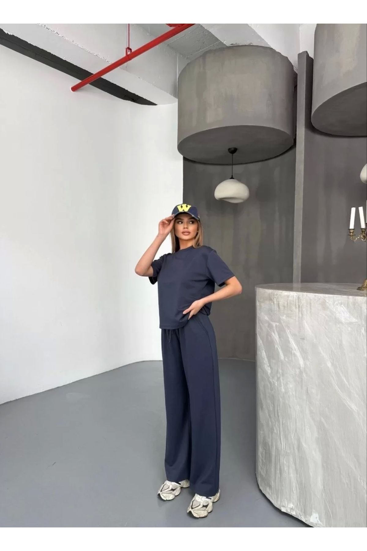 luz&pos Osy Modal Yumuşak Dokulu Kumaş Kısa Kollu Bluz Rahat Pantalon ikili Takım- Füme