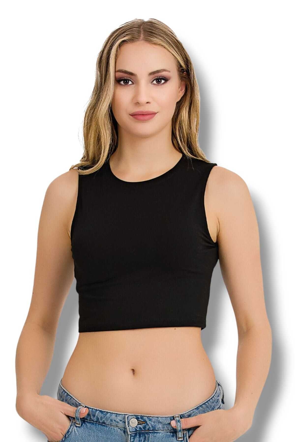 Fanilam İlke Kadın Elestan Kolsuz Crop -Pamuklu Şık Ve Rahat Yarım Atlet Body 2 adet