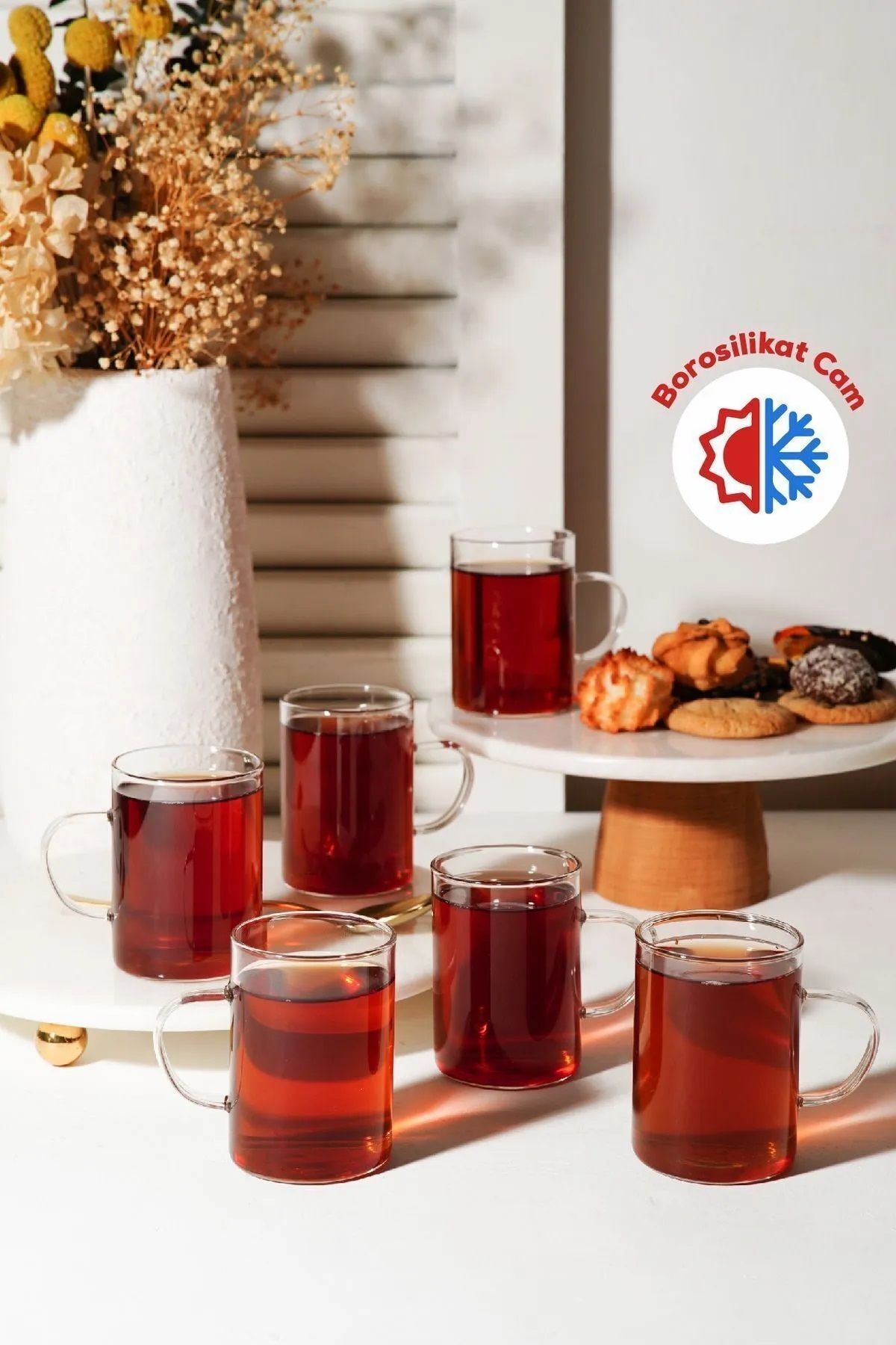 Kitchen Way 6 Adet Lüx İnce Ateşe Dayanıklı Termisil Borosilikat Cam Kupa Bardak KW-717