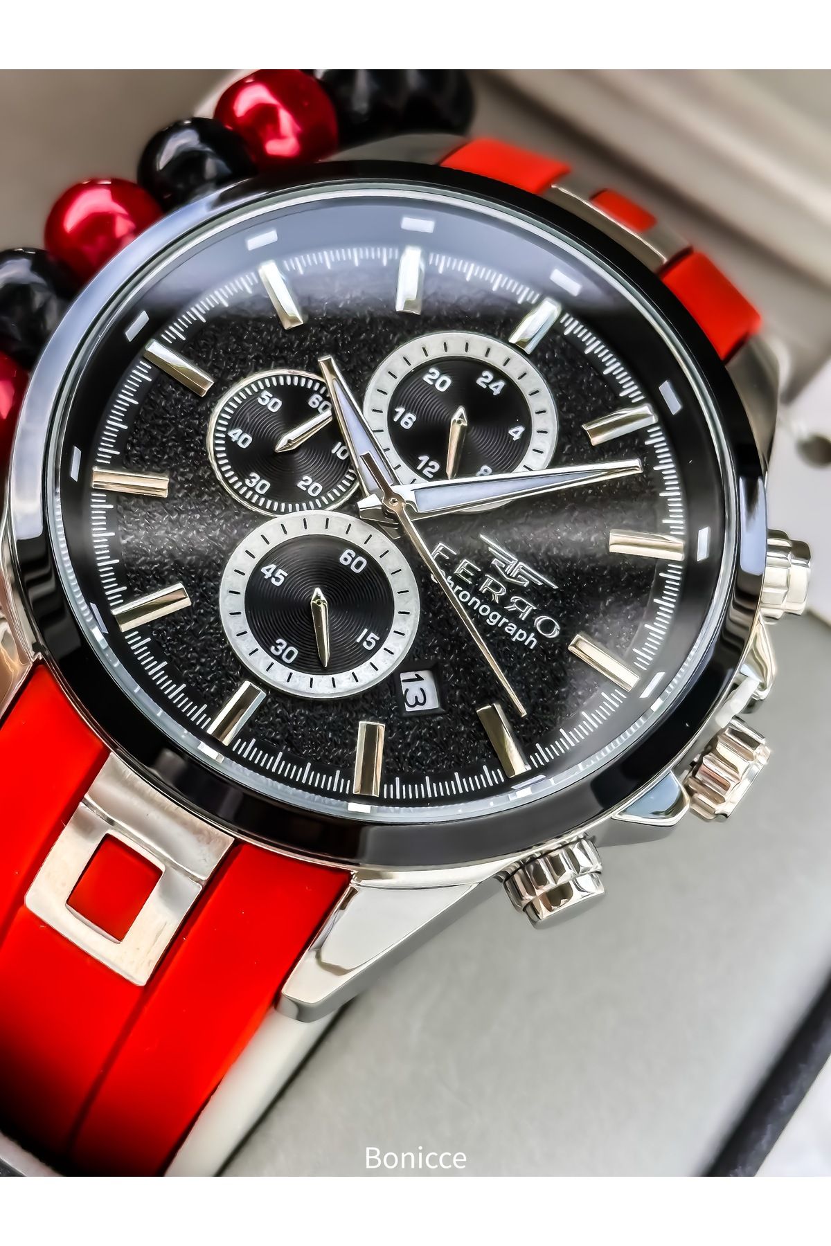FERRO-Sports Men's Watch, Active Functions, Red Silicone, with Calendar, Bracelet Gift 4