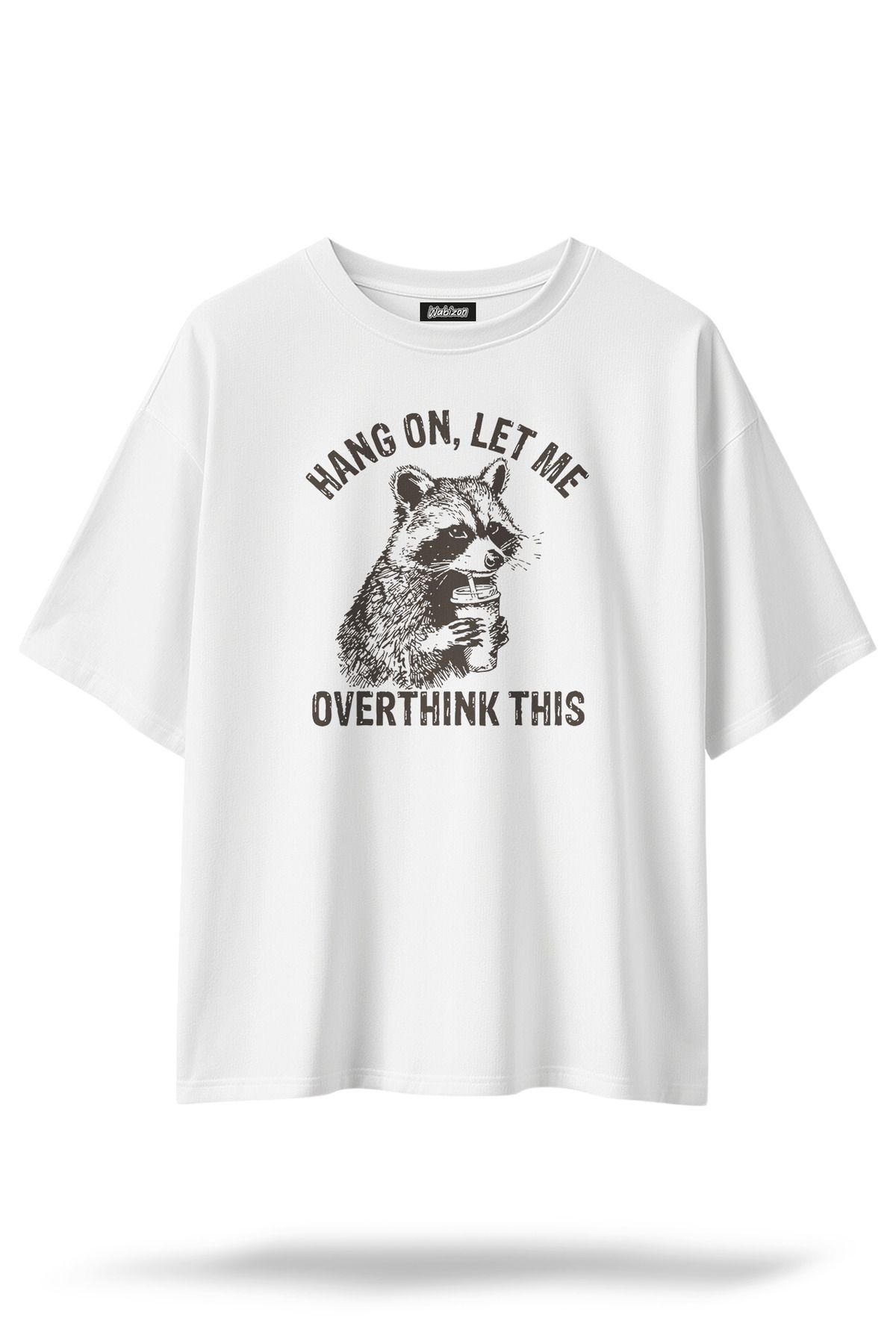 Wabizon Overthinker Raccoon - Oversize / Geniş Kesim Baskılı %100 Pamuklu T-shirt | Unisex