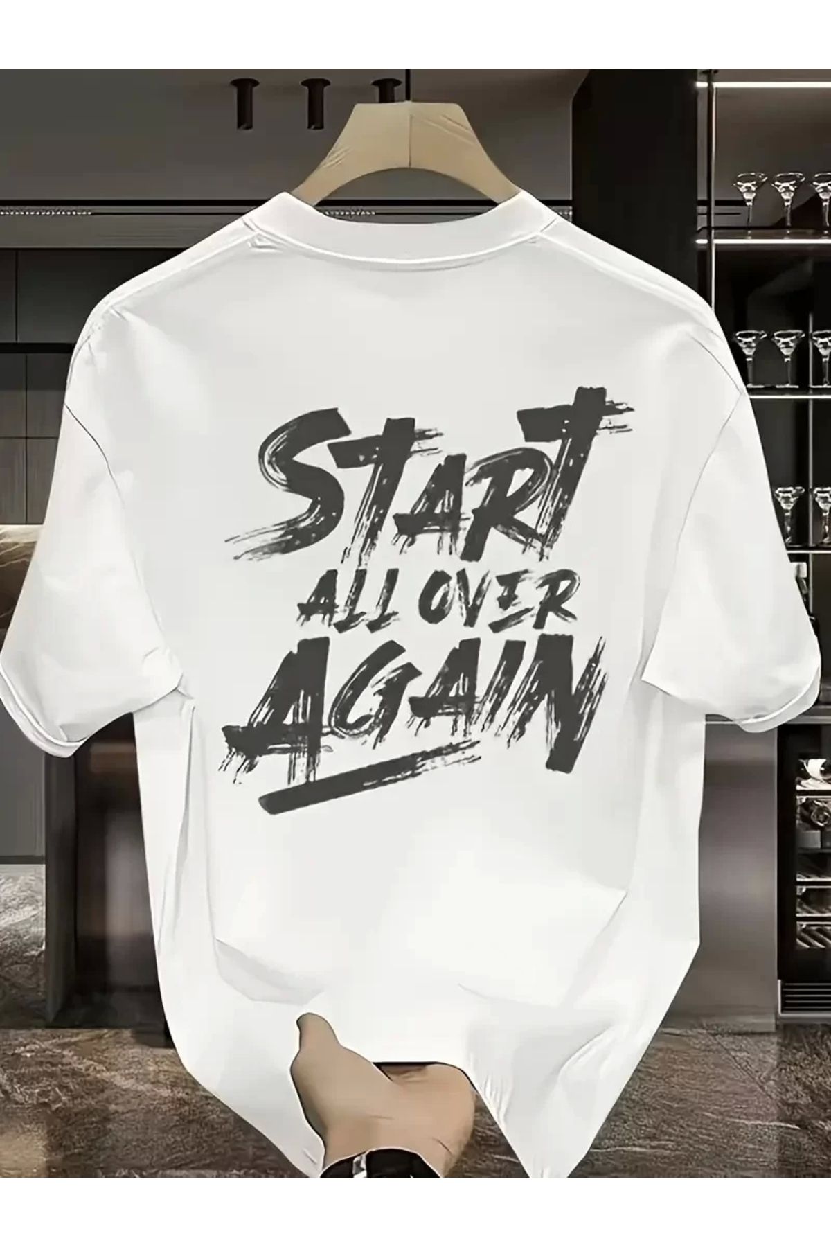 luz&pos Start All Over Baskılı Oversize Bisiklet Yaka T-shirt - Beyaz