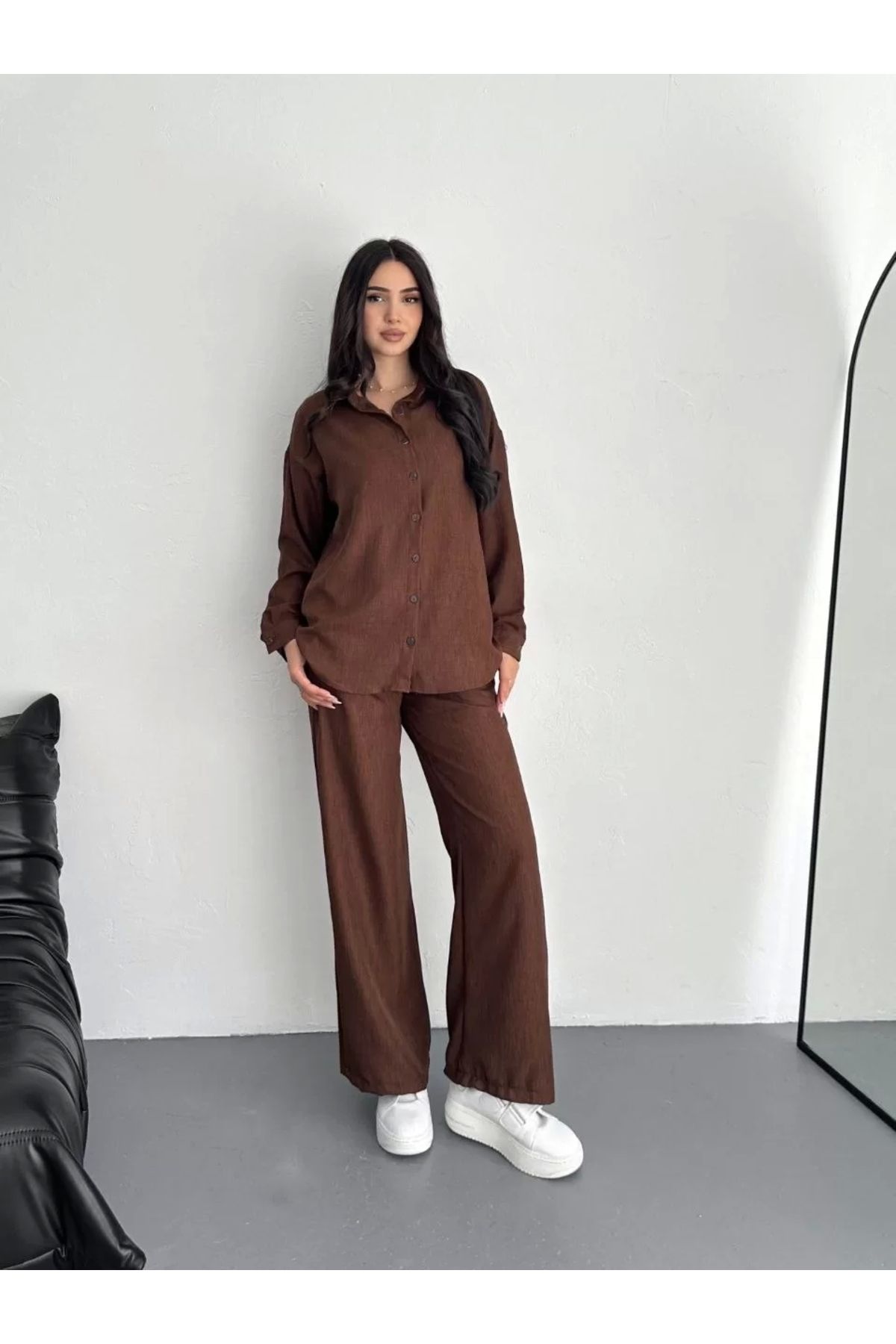 luz&pos Gömlek Pantolon ikili Takım - Kahverengi