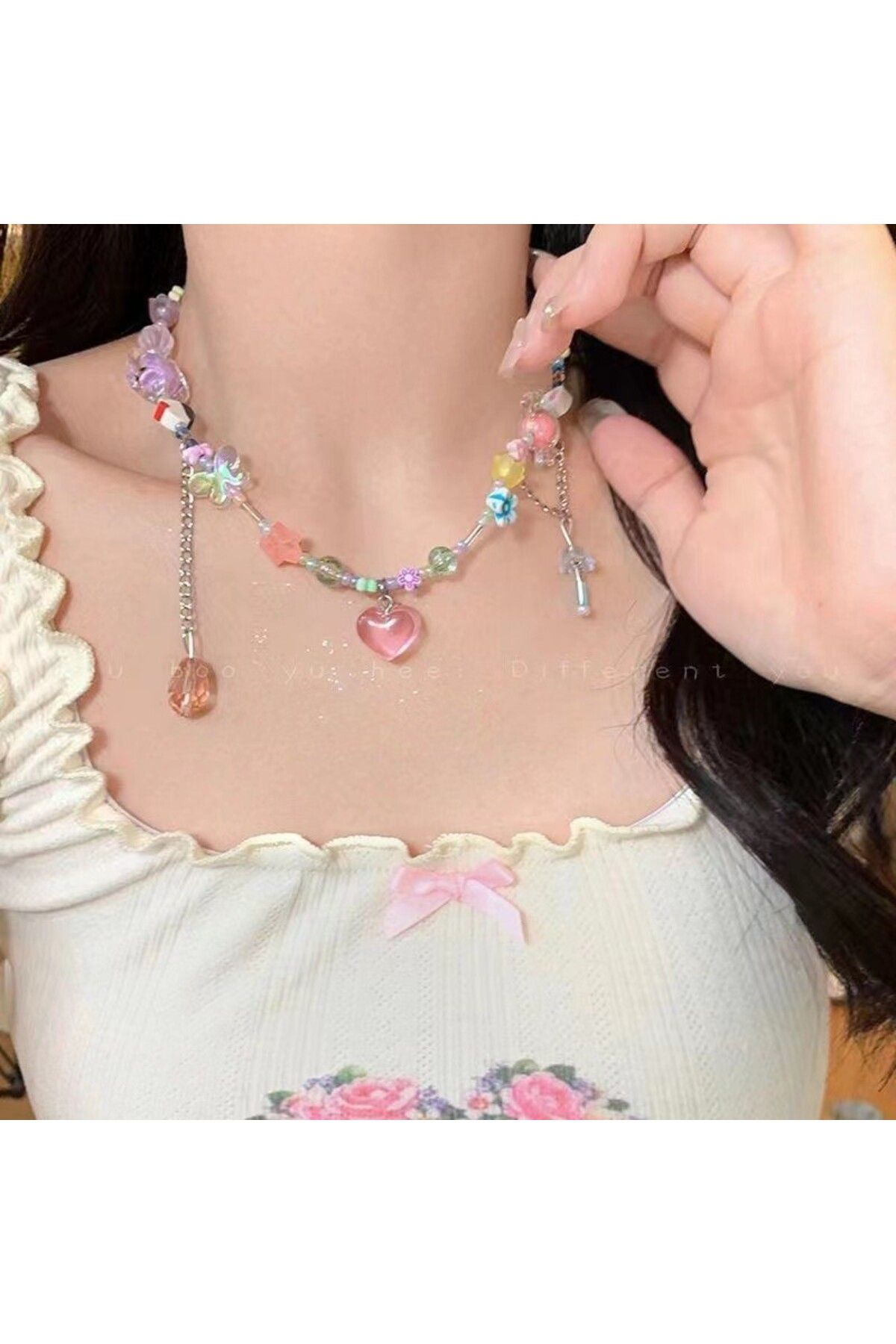 Hilosh Kalp Şeker Rengi Kolye Kadınlar İçin Moda Gerdanlık Kolye