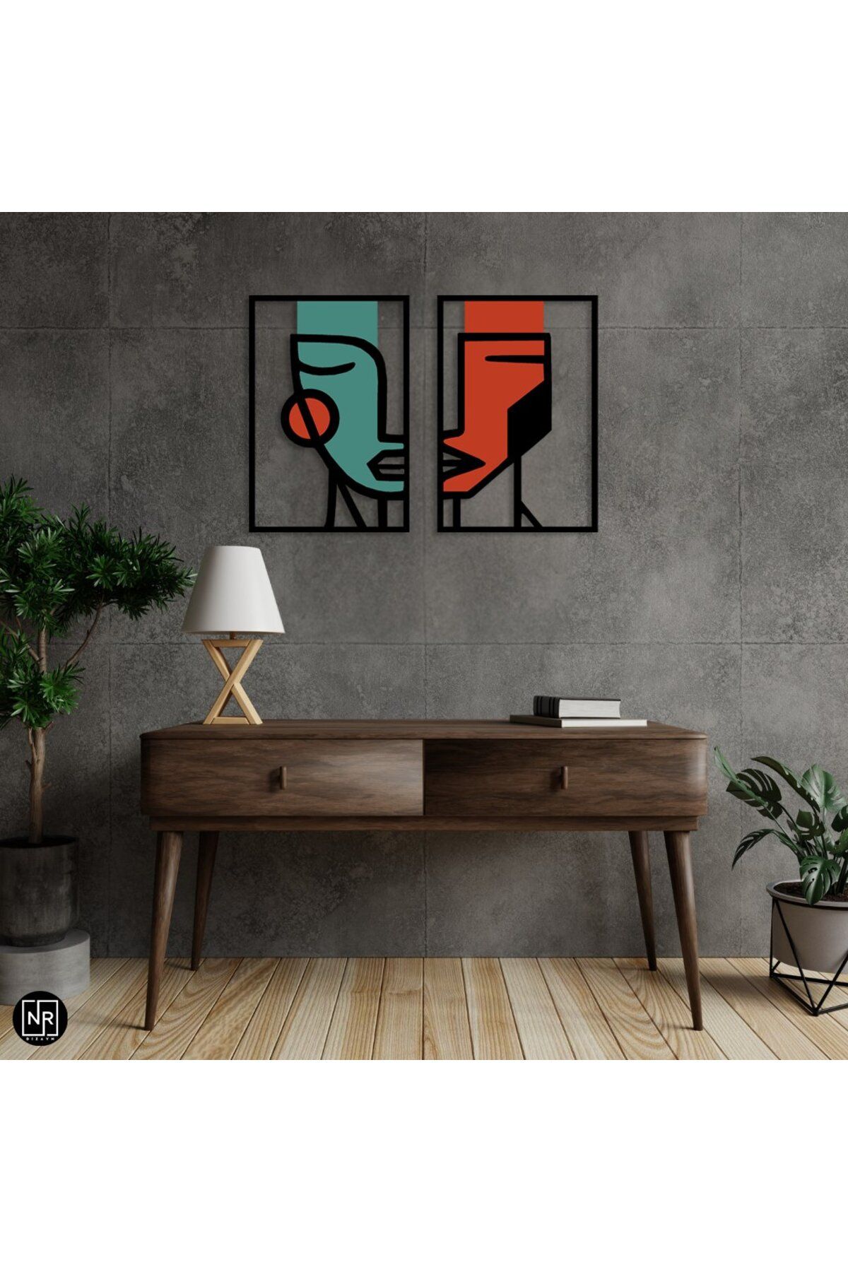 NR Dizayn Yüz Yüze | Modern Soyut Metal Duvar Tablosu – Minimalist Dekoratif Sanat